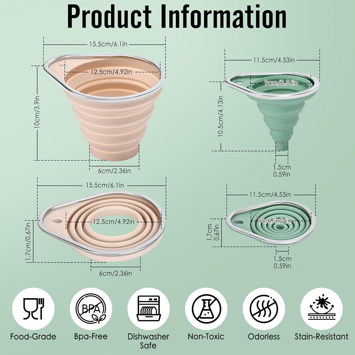Juego de Embudos Colapsables BooMetCheer de Silicona Rosa