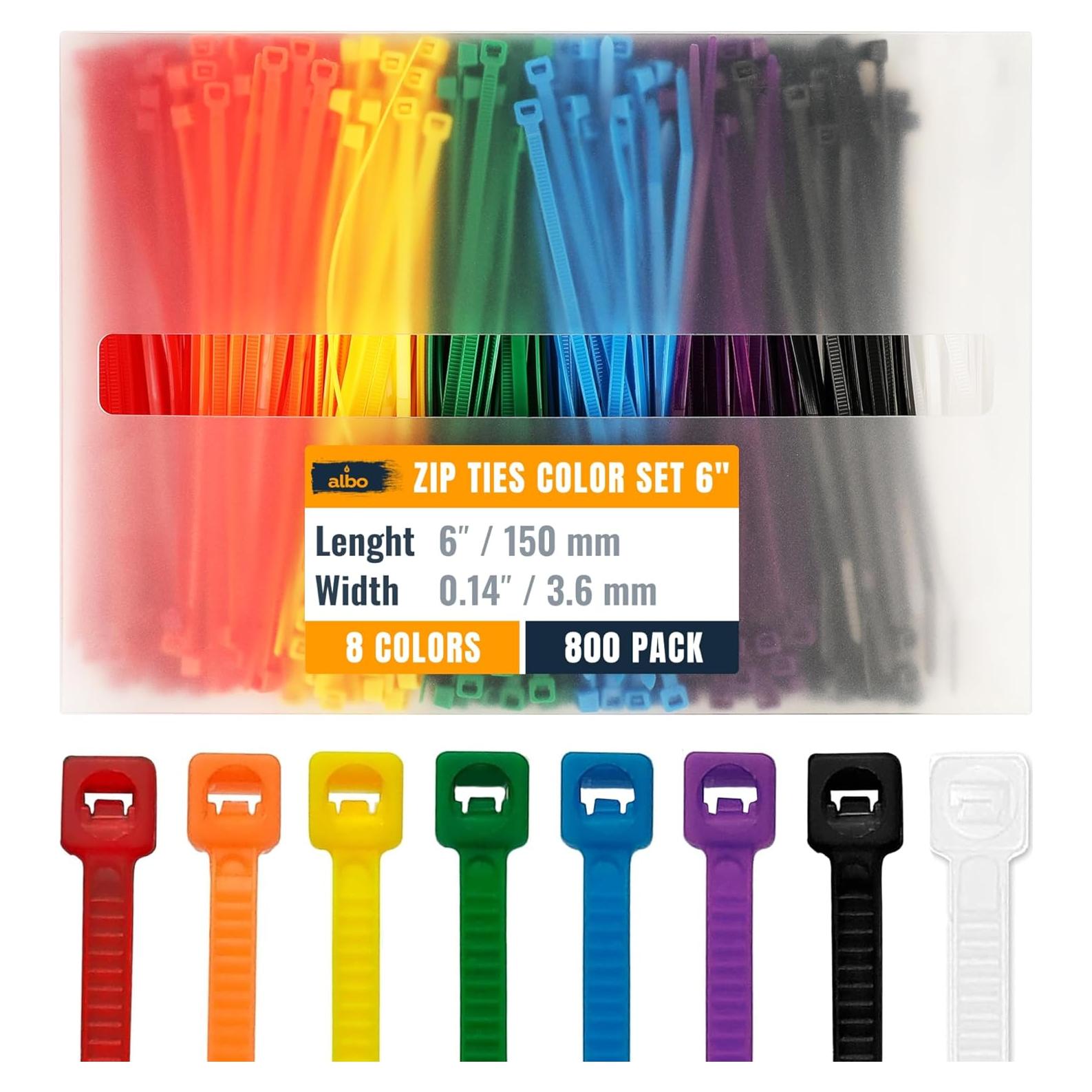 Bridas de Colores ALBO 150 mm 800 Piezas Nylon Resistente UV