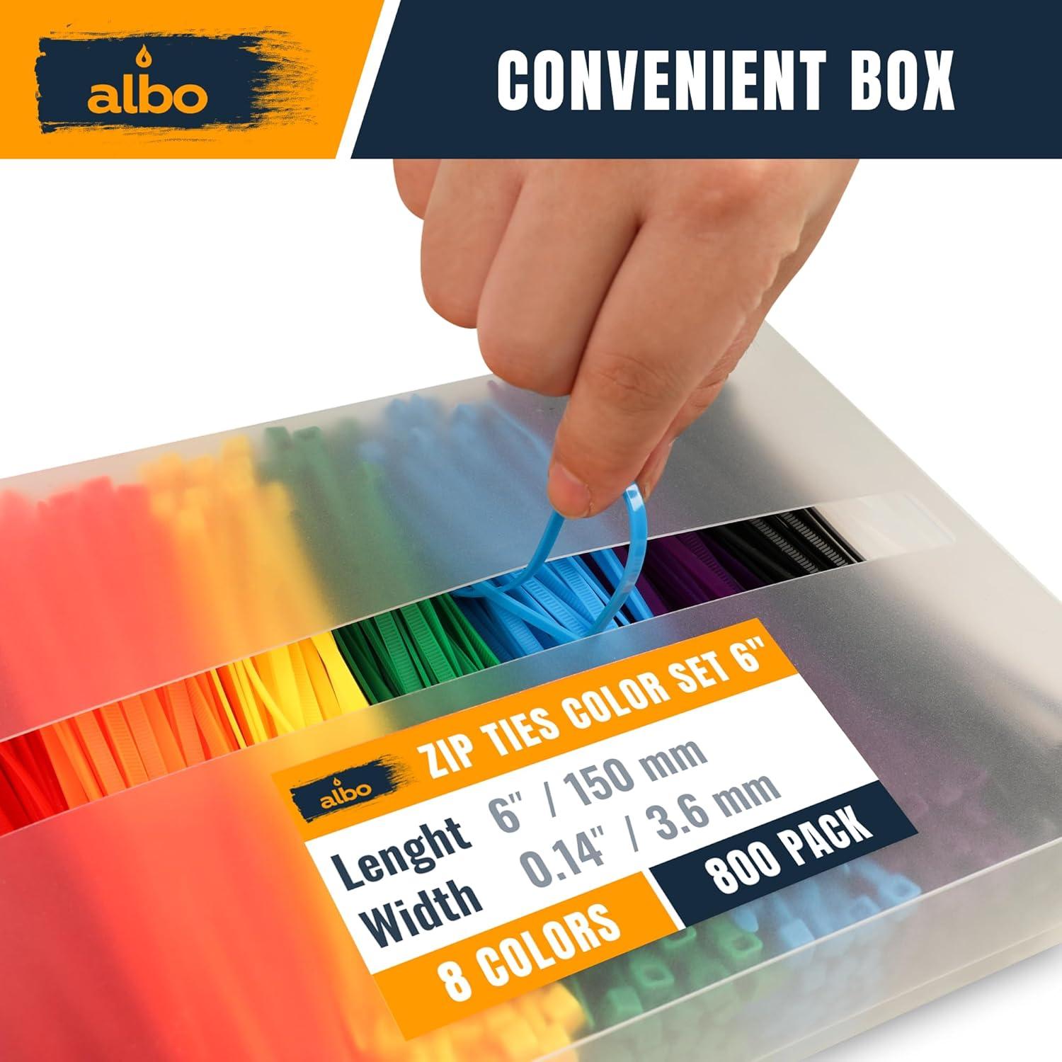 Bridas de Colores ALBO 150 mm 800 Piezas Nylon Resistente UV