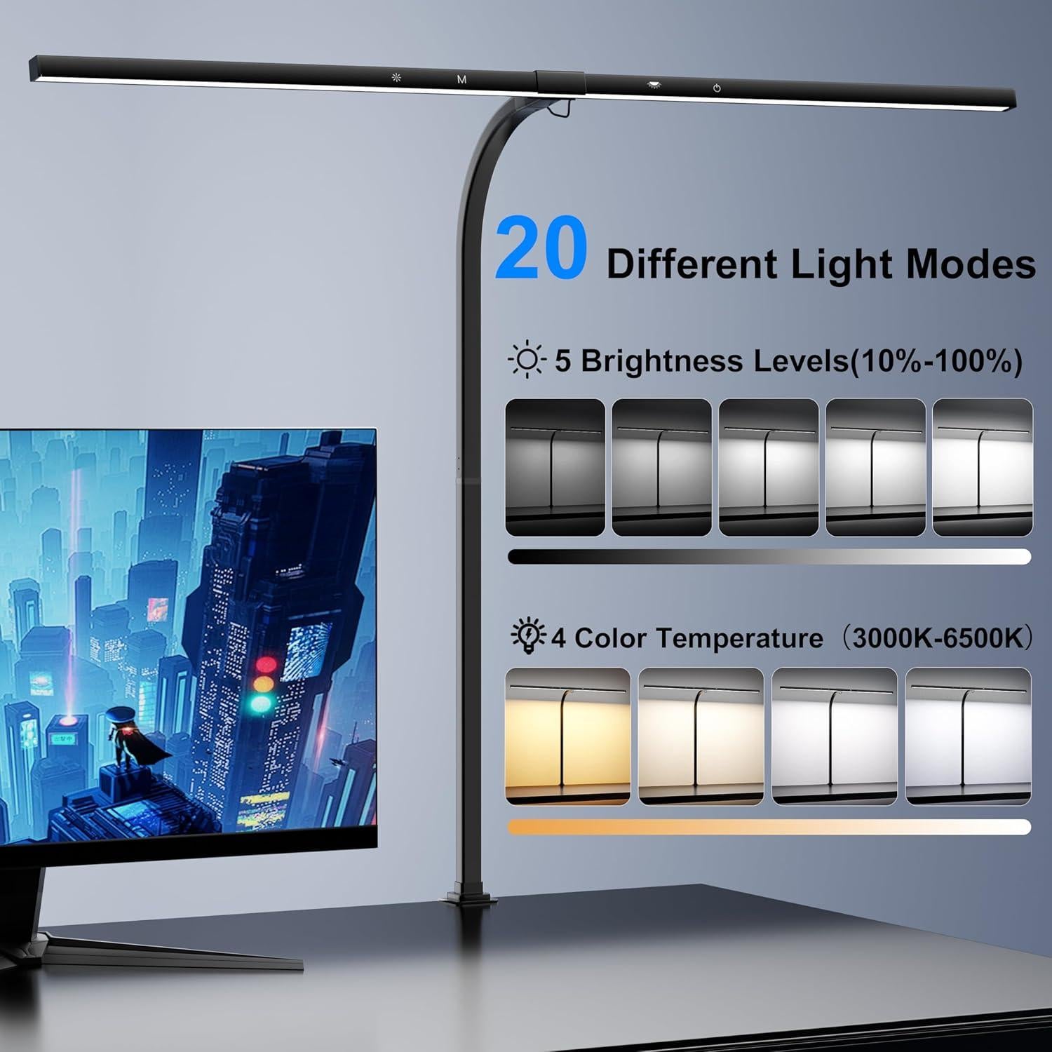 Lámpara de Escritorio LED Deeloop 80cm 24W Ajustable con Abrazadera