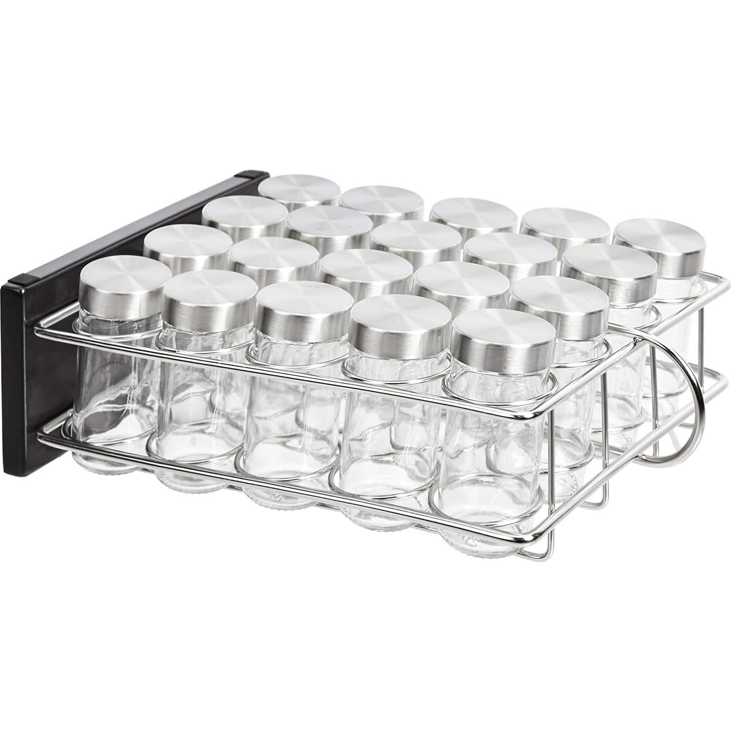 Organizador de Especias Amazon Basics 20 Tarros Vidrio Plata