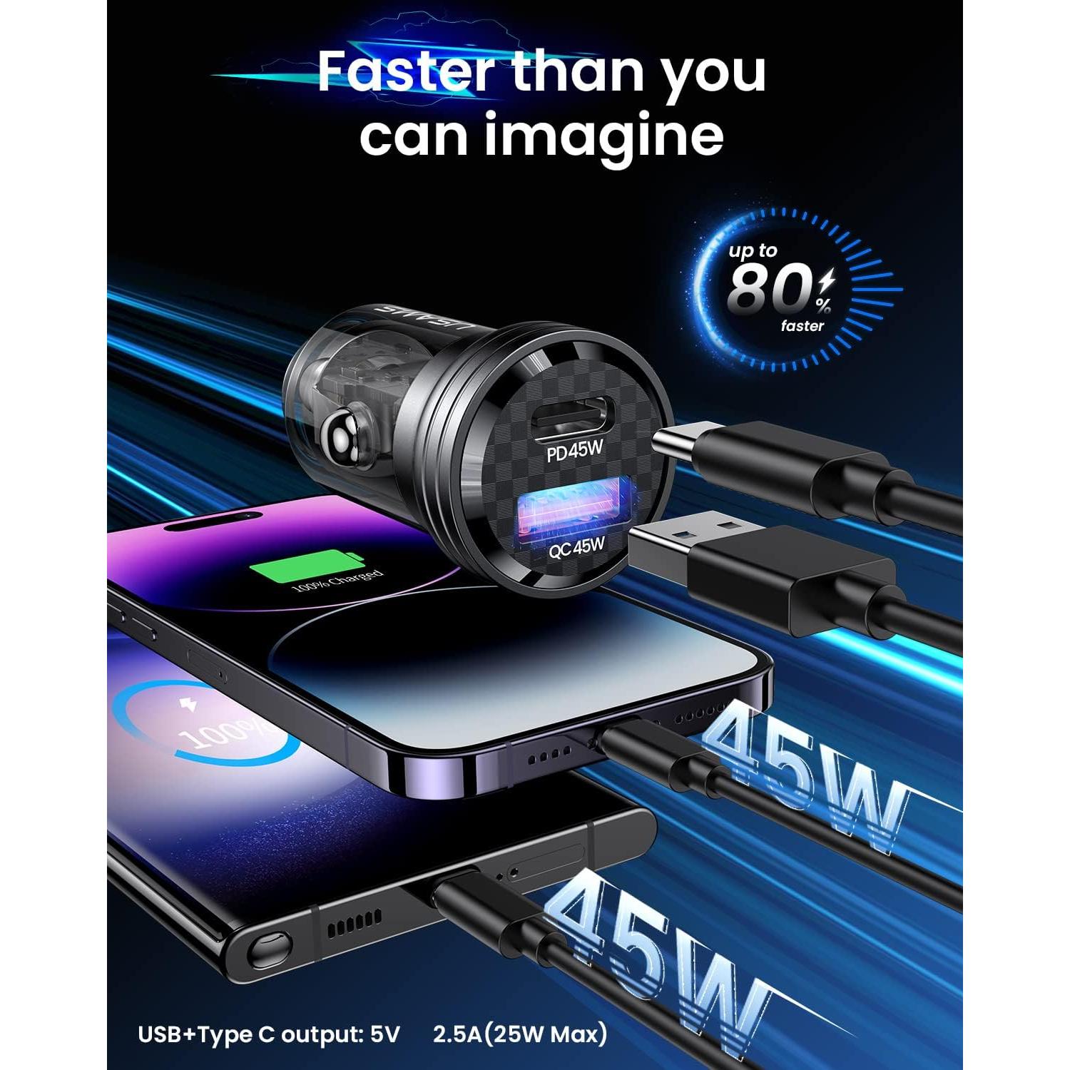 Cargador de Coche USB C 90W Pluggify con Carga Rápida PD y QC