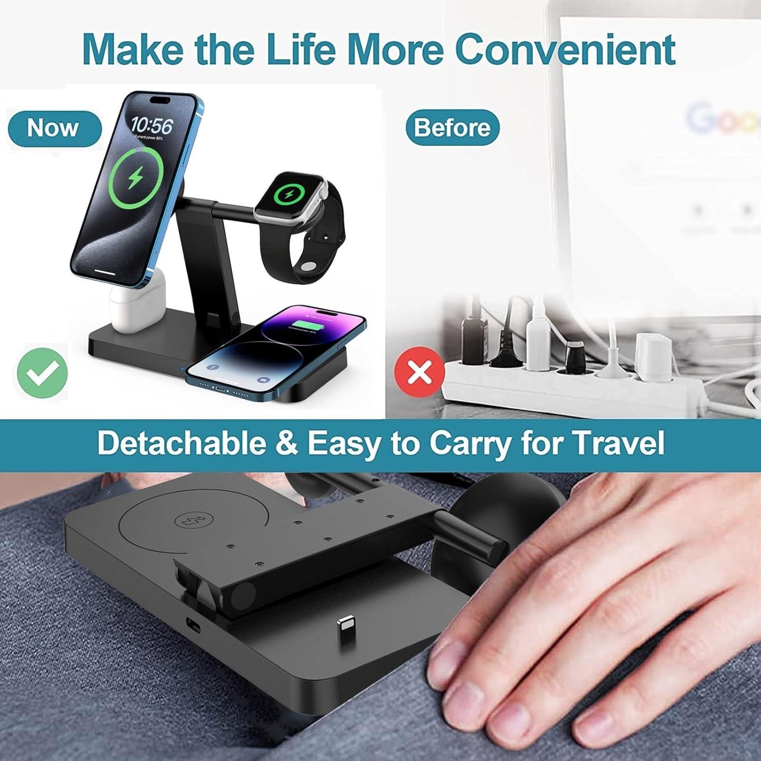 Estación de Carga Inalámbrica 4 en 1 PDKUAI MagSafe Negro