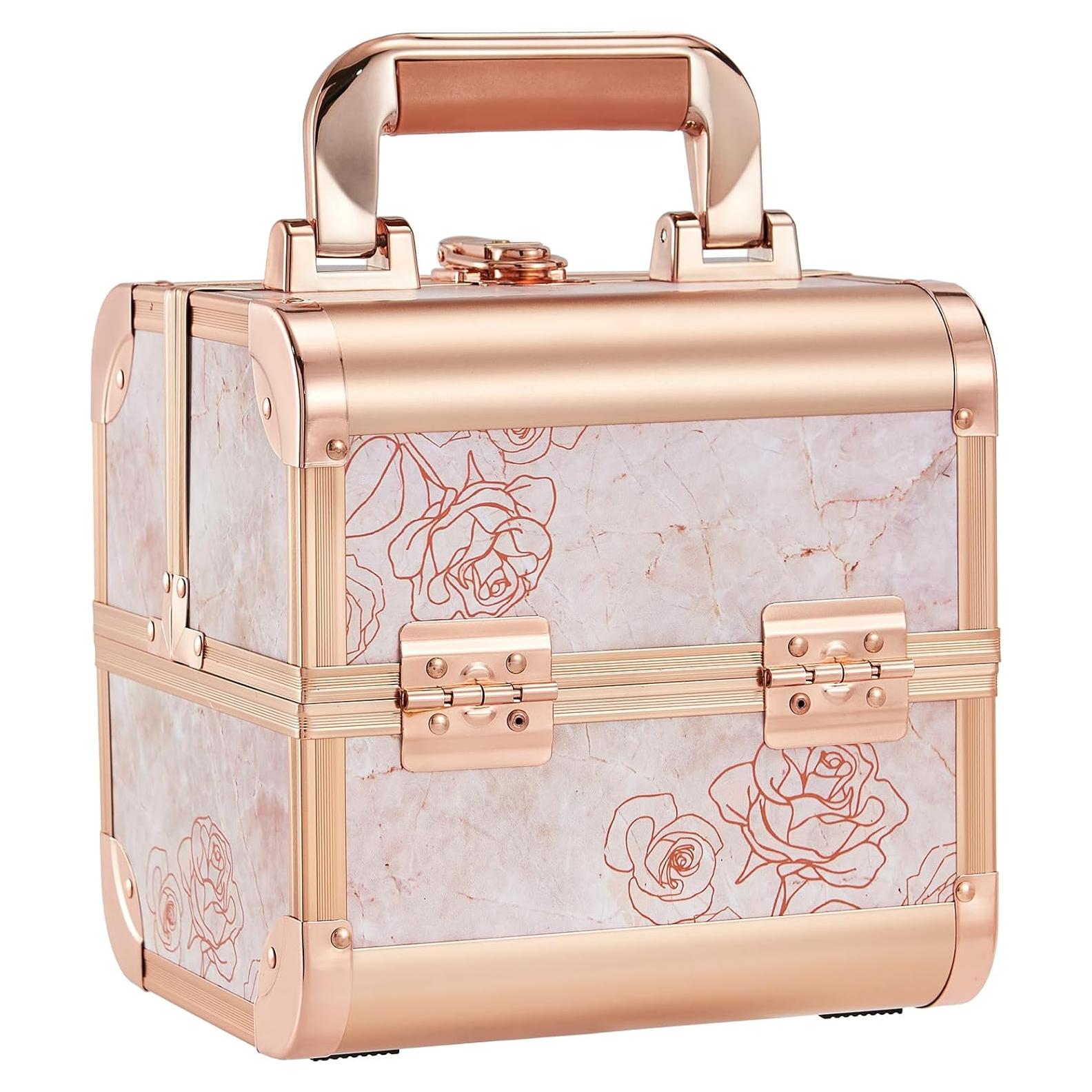 Estuche de Maquillaje Costravio Rosa Dorado con Espejo 20.3x17.8 cm