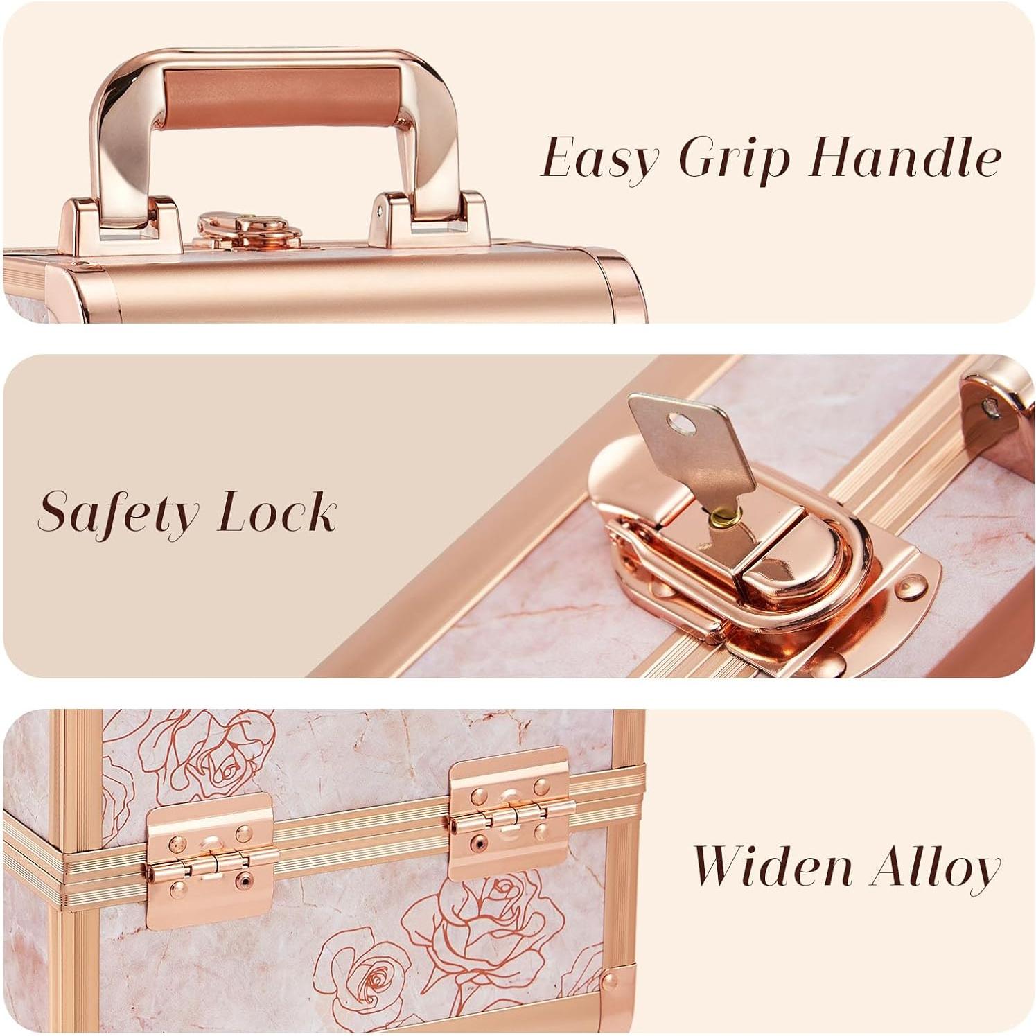 Estuche de Maquillaje Costravio Rosa Dorado con Espejo 20.3x17.8 cm