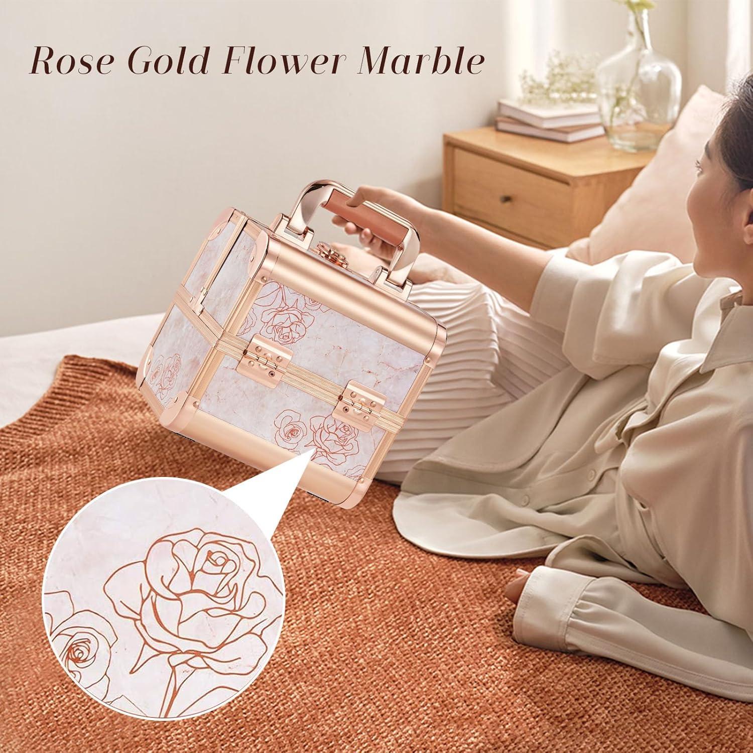 Estuche de Maquillaje Costravio Rosa Dorado con Espejo 20.3x17.8 cm