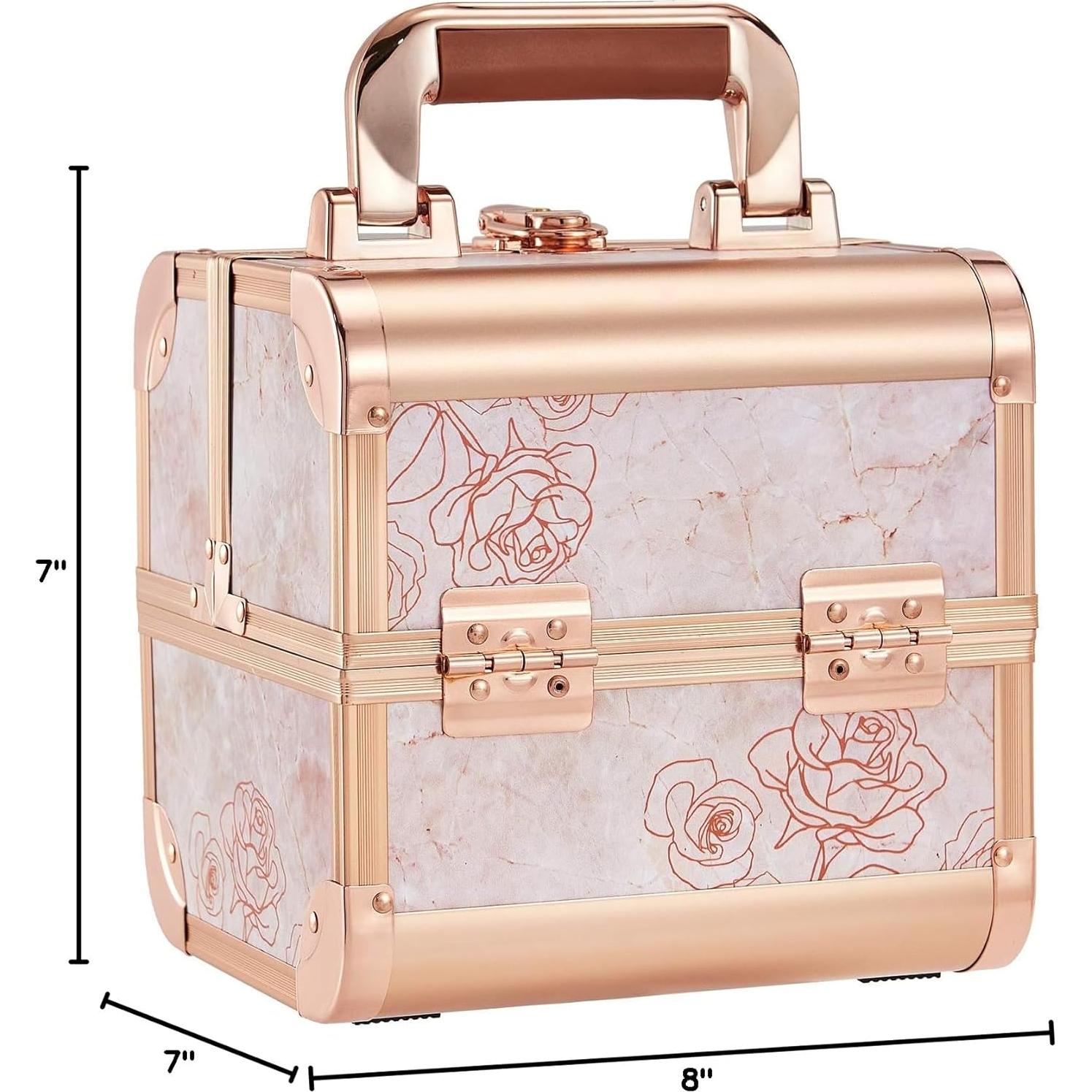 Estuche de Maquillaje Costravio Rosa Dorado con Espejo 20.3x17.8 cm