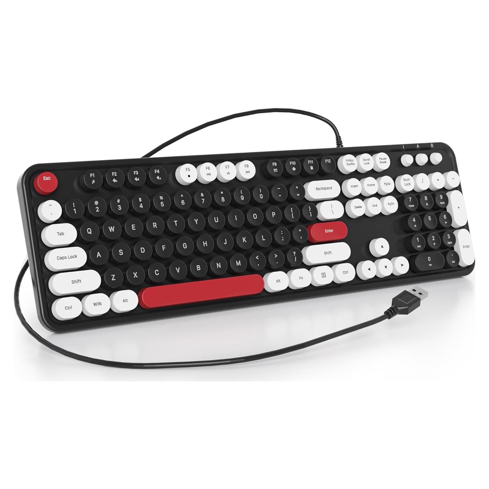 Teclado Retro USB Ussixchare 104 Teclas Redondas Negro