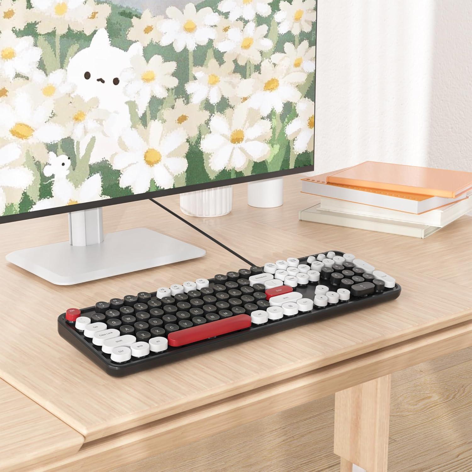 Teclado Retro USB Ussixchare 104 Teclas Redondas Negro