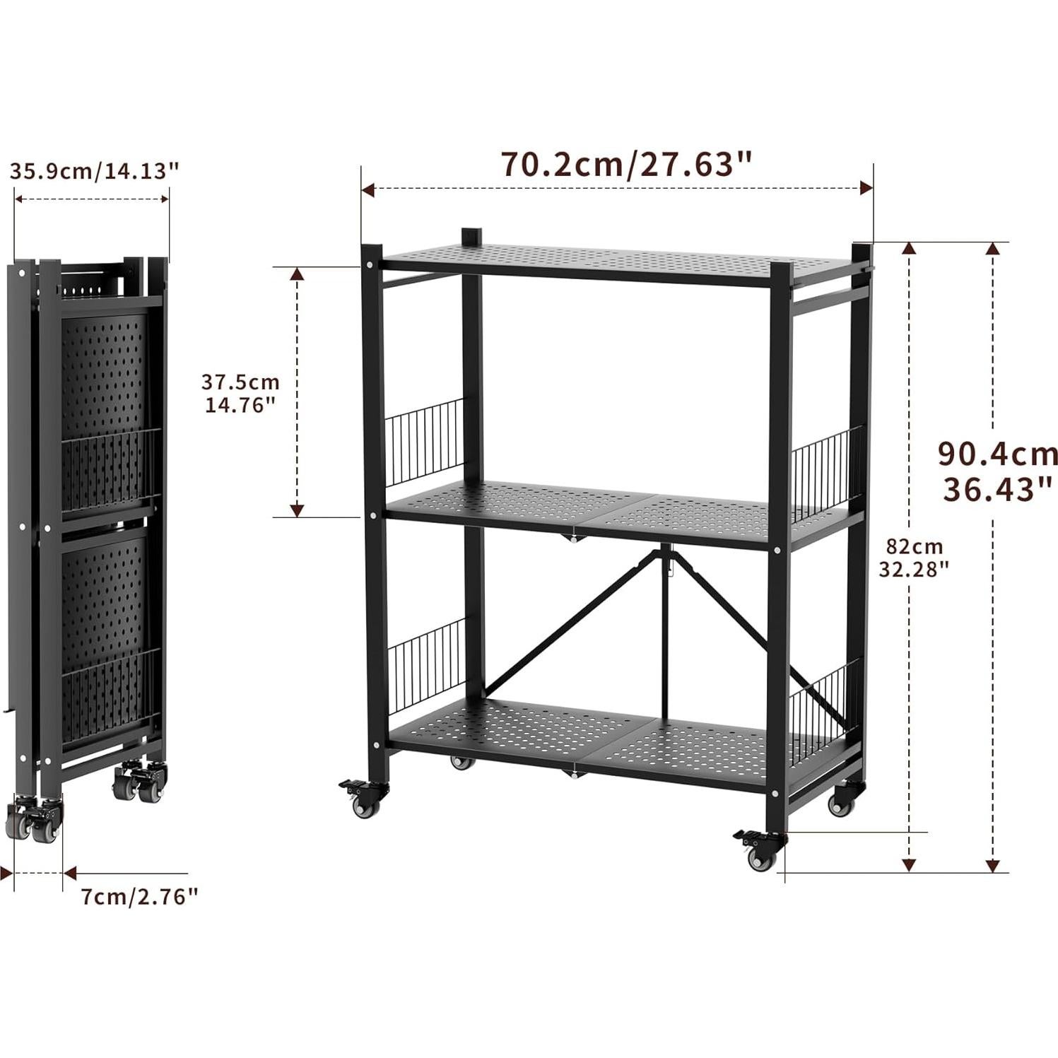 Estante Plegable KWRRI Negro 3 Niveles 300kg Ruedas