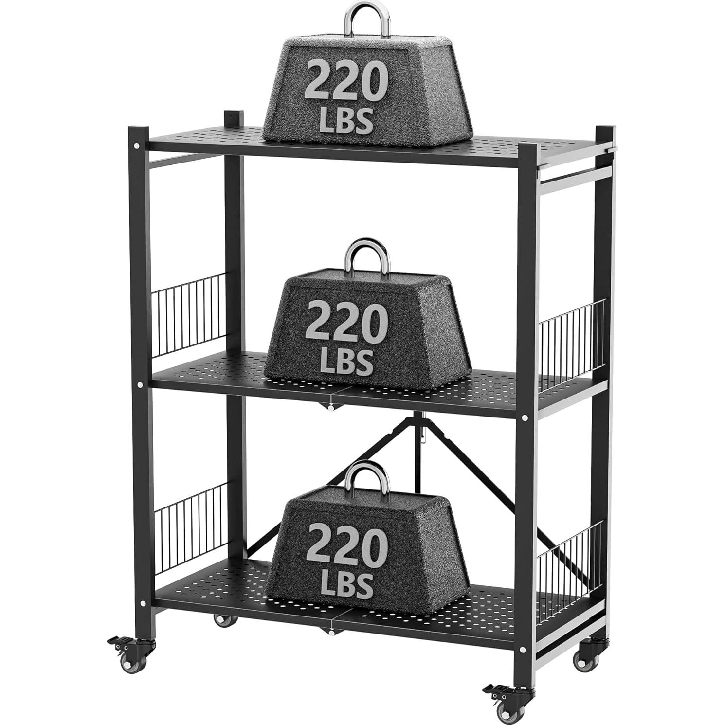 Estante Plegable KWRRI Negro 3 Niveles 300kg Ruedas