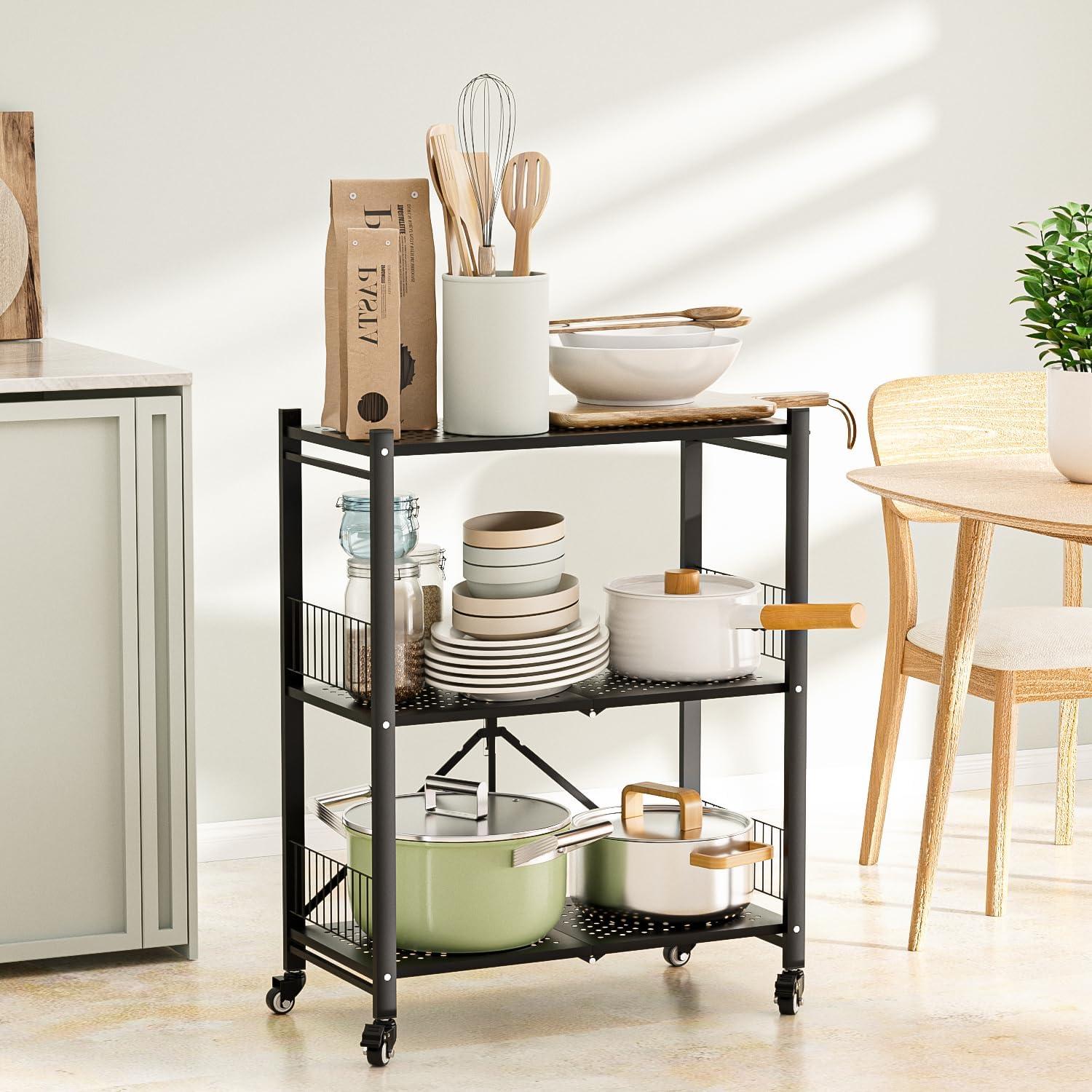 Estante Plegable KWRRI Negro 3 Niveles 300kg Ruedas