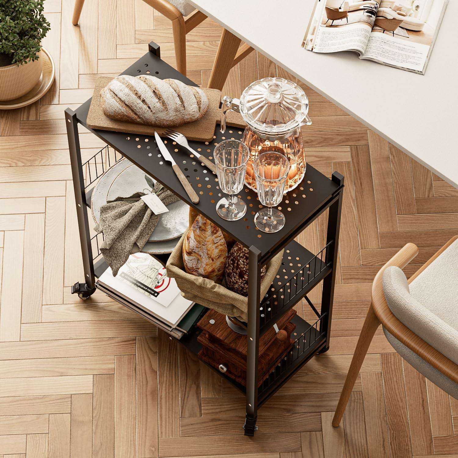 Estante Plegable KWRRI Negro 3 Niveles 300kg Ruedas