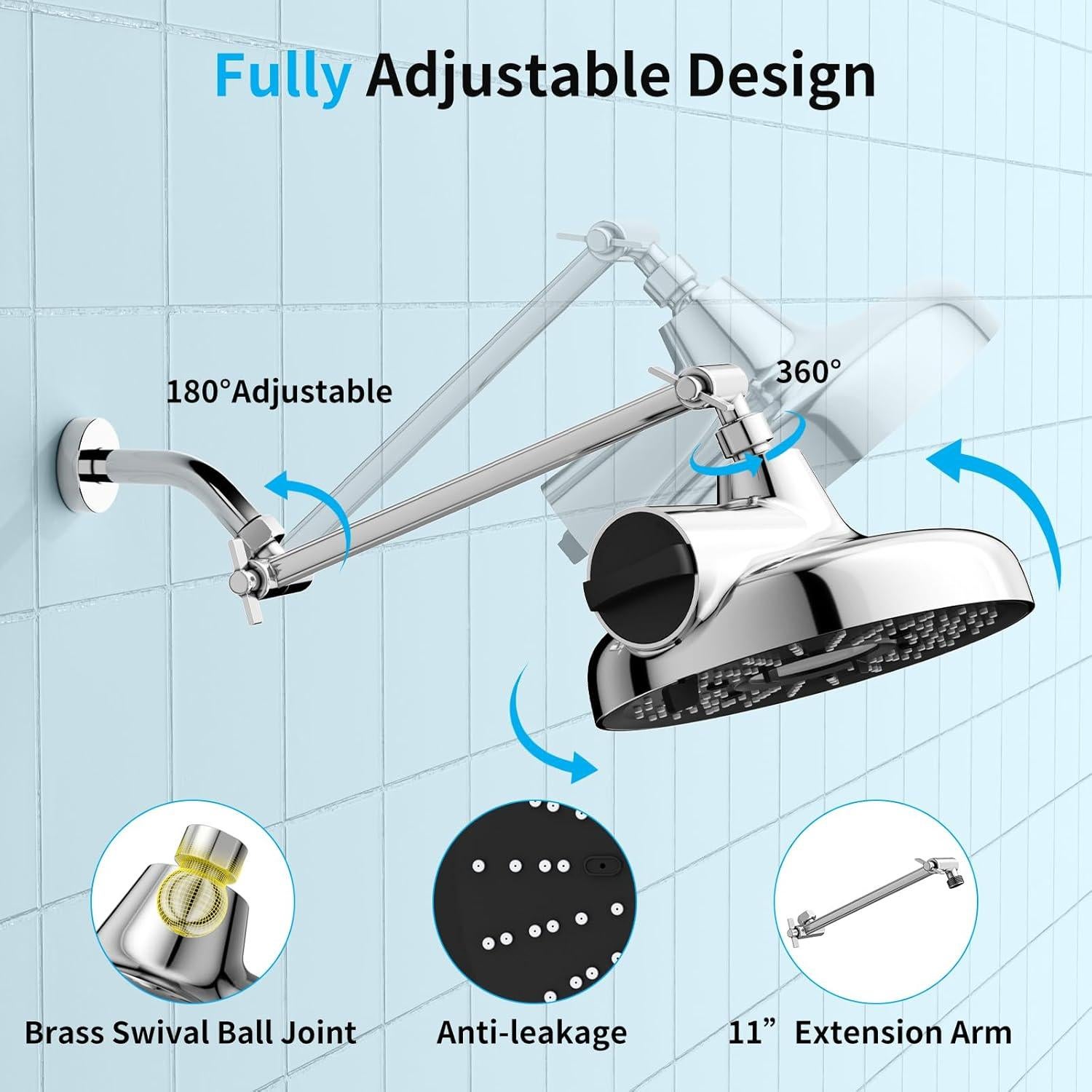 Cabezal de Ducha Filtrado EMBATHER 20.32 cm 3 Modos Ajustable