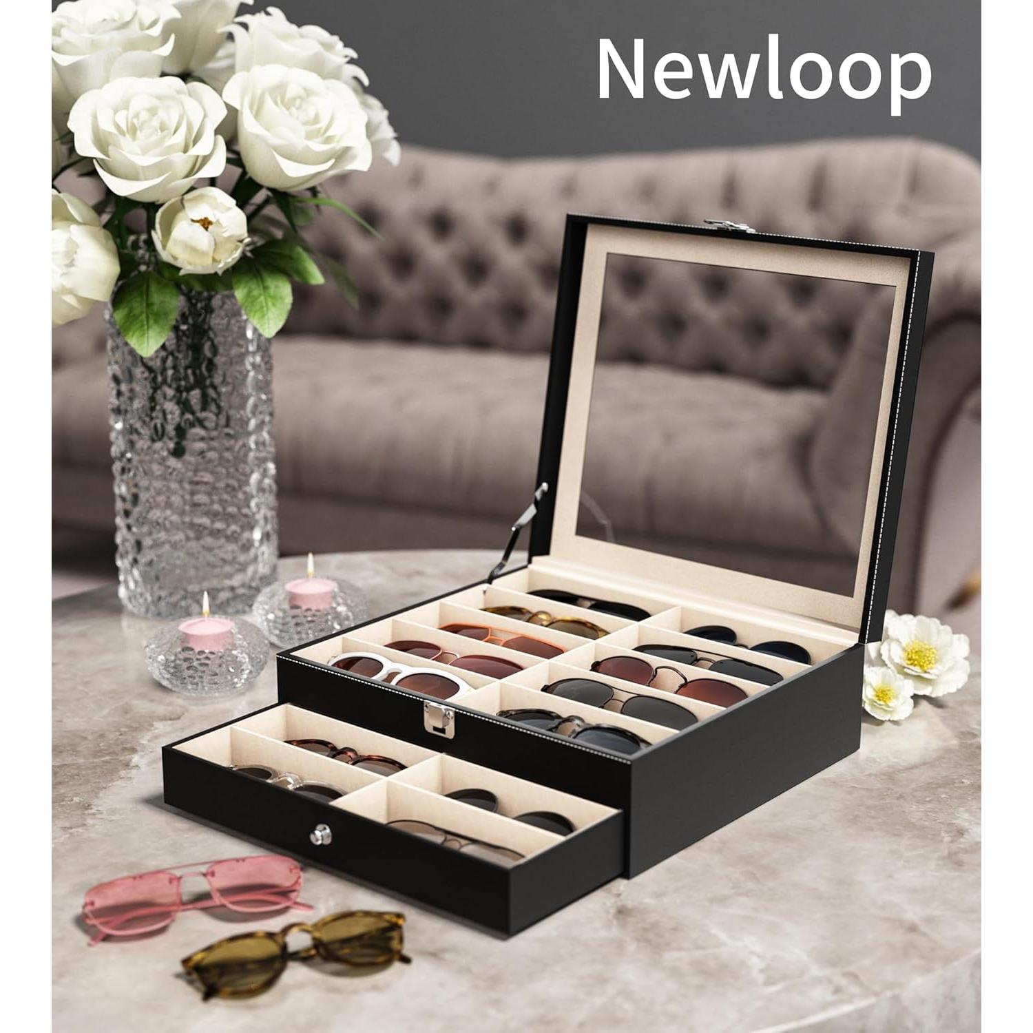 Organizador de Gafas de Sol 20 Compartimentos Negro - Almacenamiento Transparente