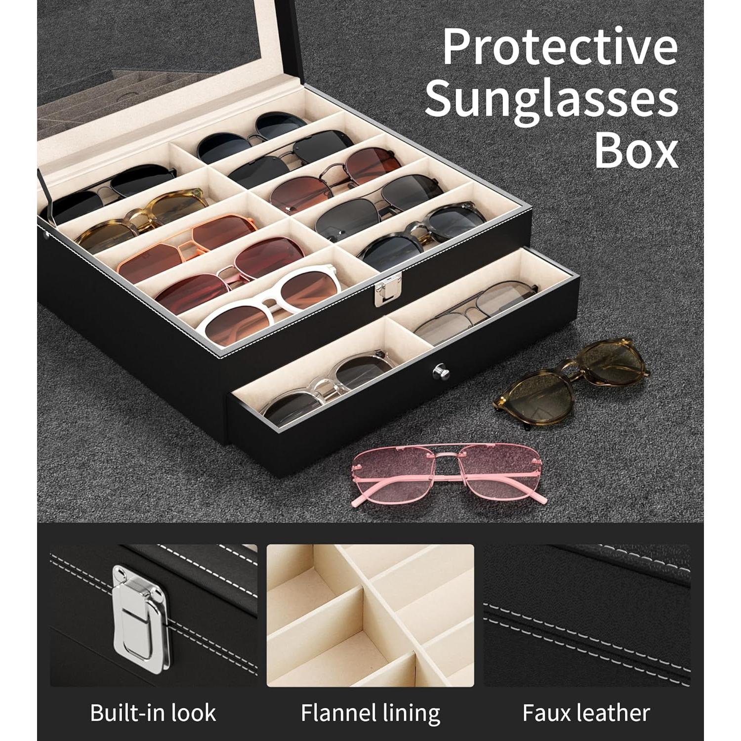 Organizador de Gafas de Sol 20 Compartimentos Negro - Almacenamiento Transparente