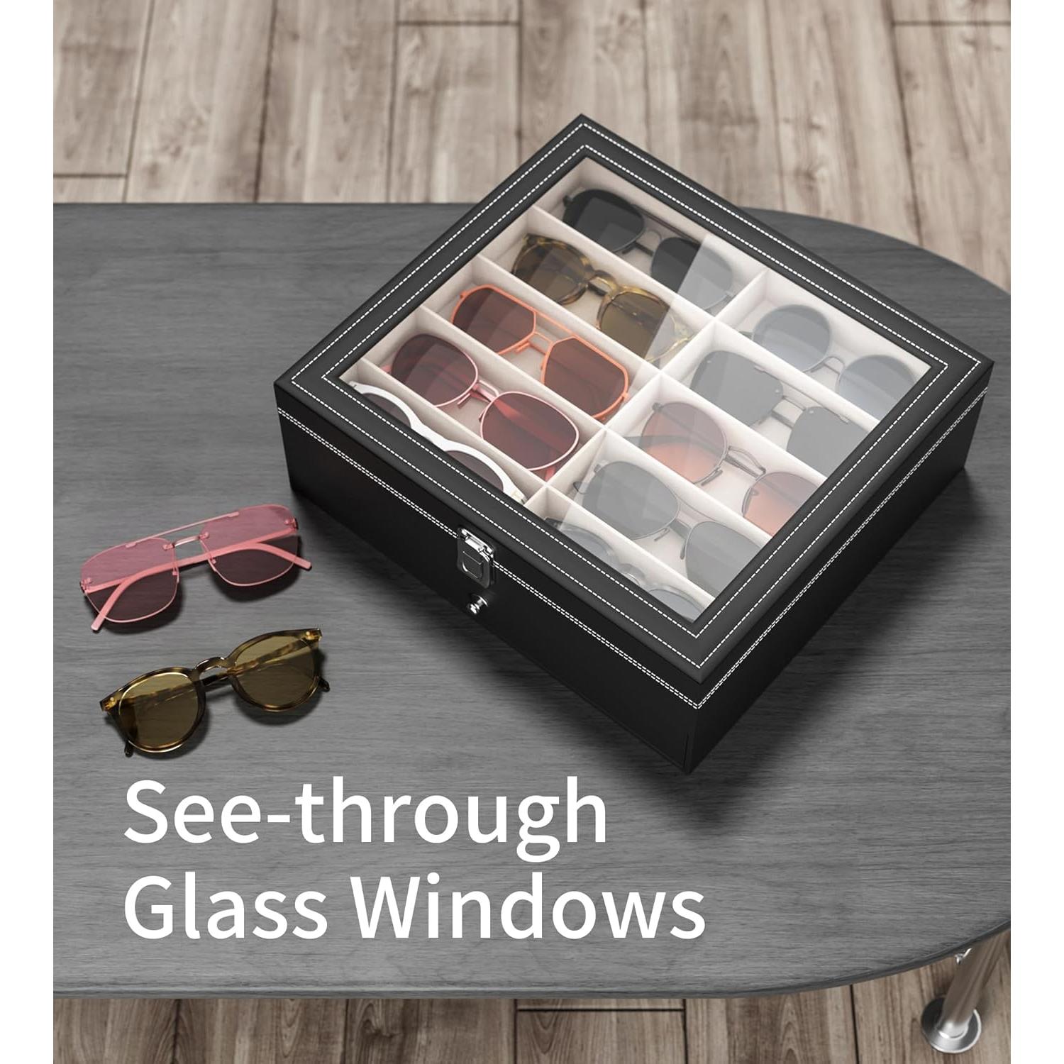 Organizador de Gafas de Sol 20 Compartimentos Negro - Almacenamiento Transparente