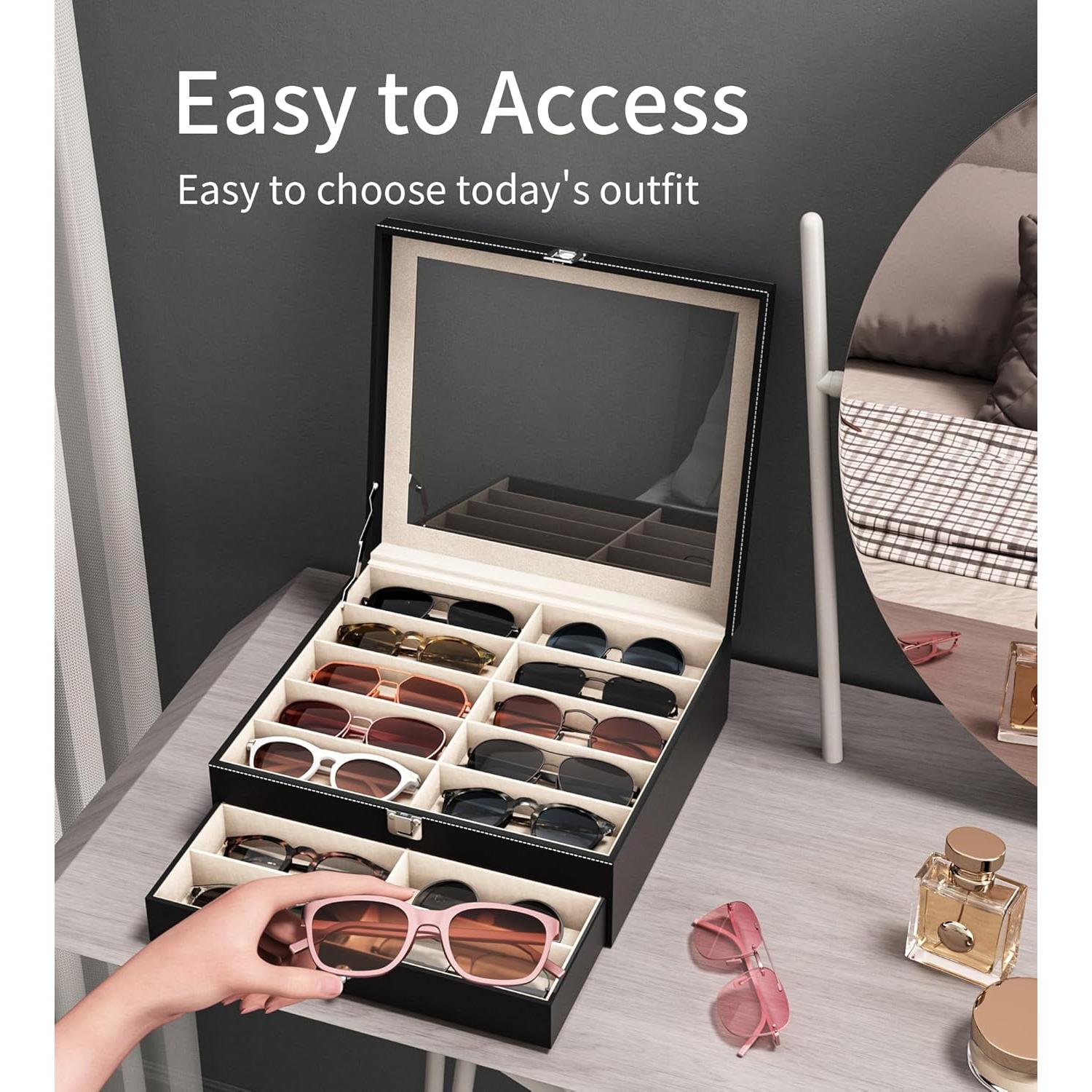 Organizador de Gafas de Sol 20 Compartimentos Negro - Almacenamiento Transparente