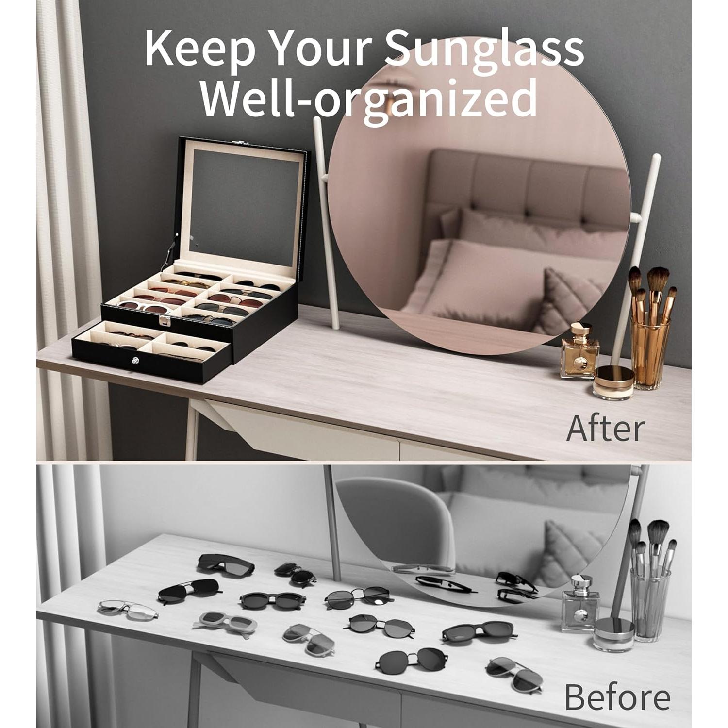 Organizador de Gafas de Sol 20 Compartimentos Negro - Almacenamiento Transparente