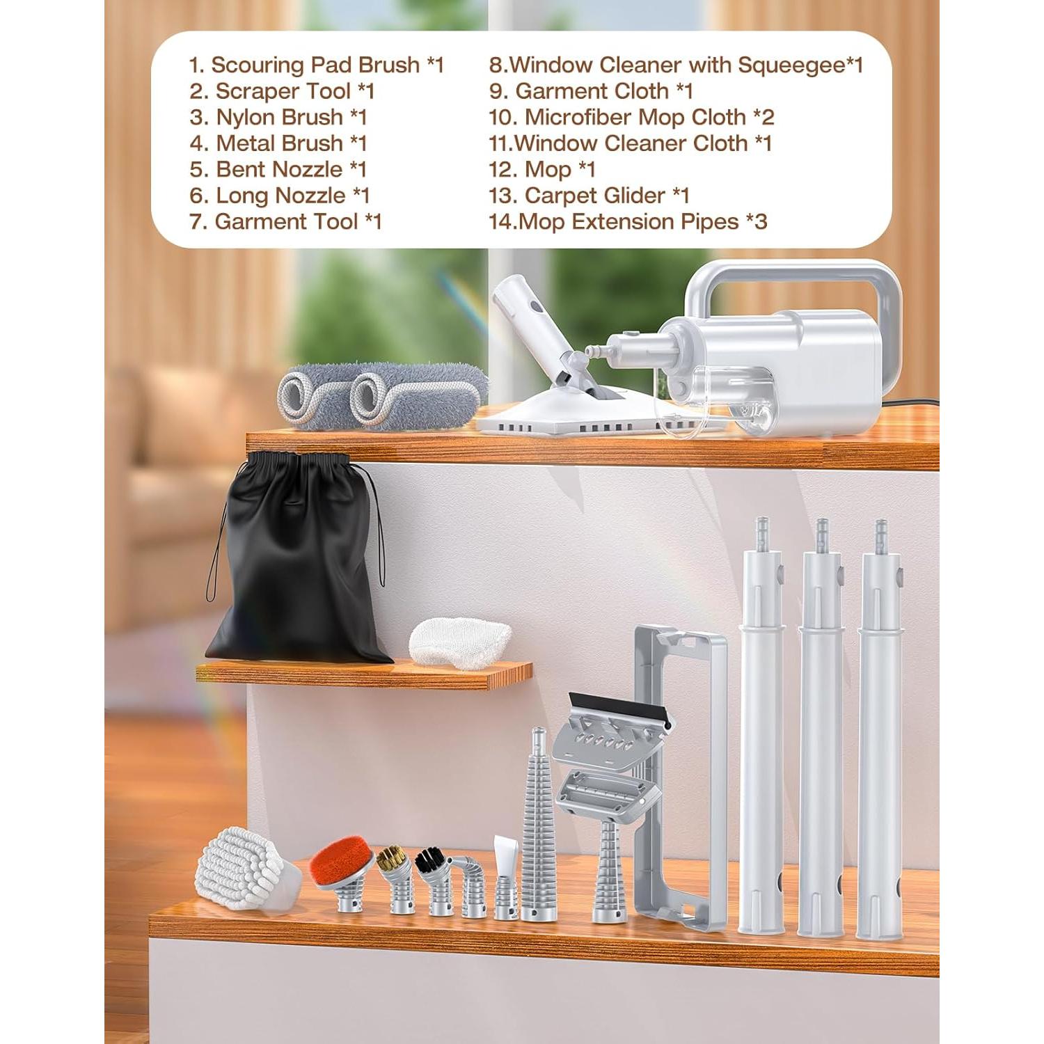 Mopa de Vapor LABIGO KS-7883 10-en-1 350ml 1200W Blanco