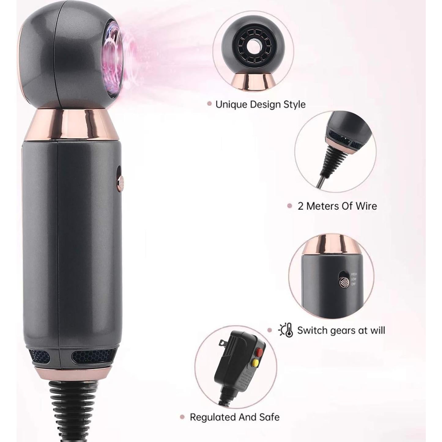 Secador de Pelo Profesional 800W Wenzhou Gris Compacto