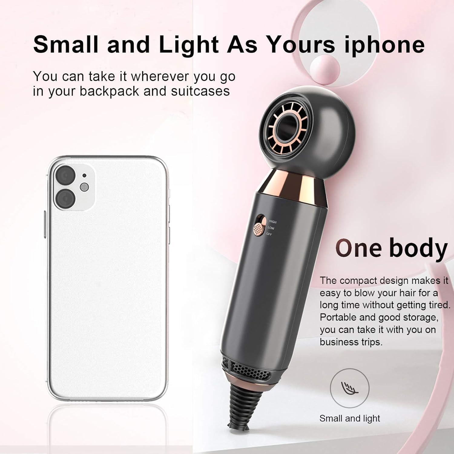 Secador de Pelo Profesional 800W Wenzhou Gris Compacto