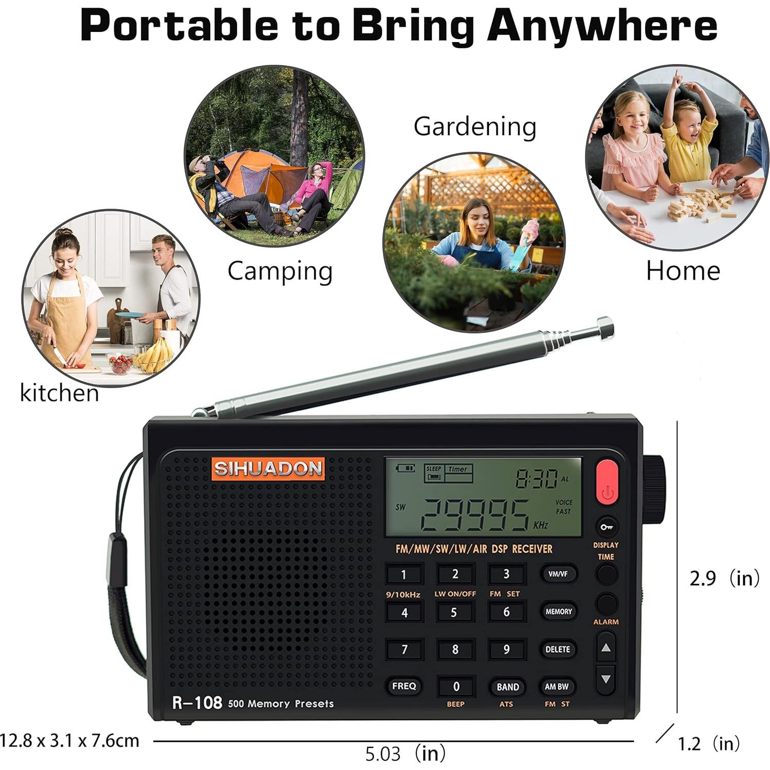 Radio Portátil AM FM SW R108 RADIWOW con DSP y Auriculares