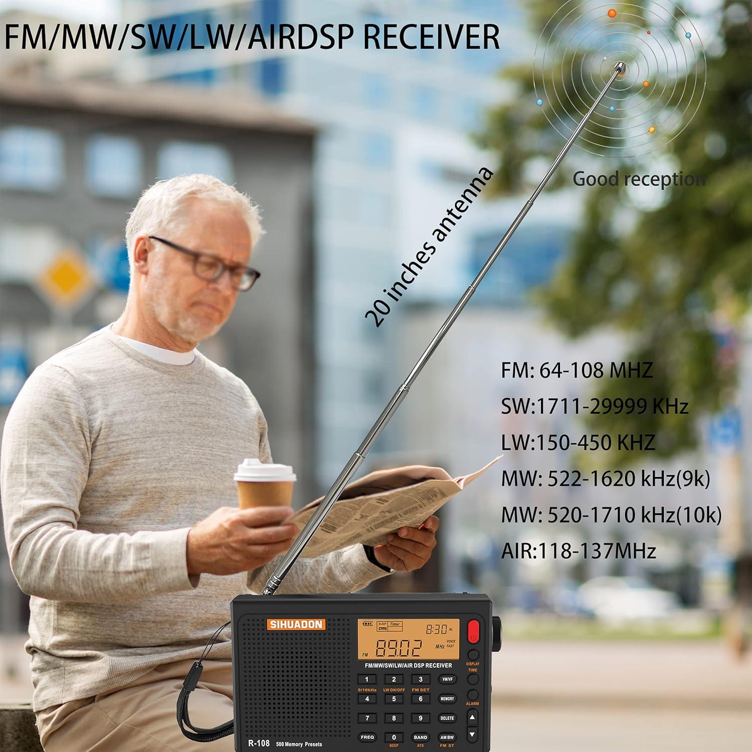 Radio Portátil AM FM SW R108 RADIWOW con DSP y Auriculares