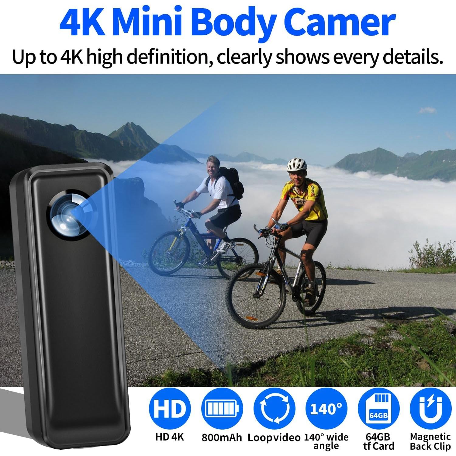 Mini Cámara Corporal 4K HJBDGS A100 con 64GB y Clip Magnético
