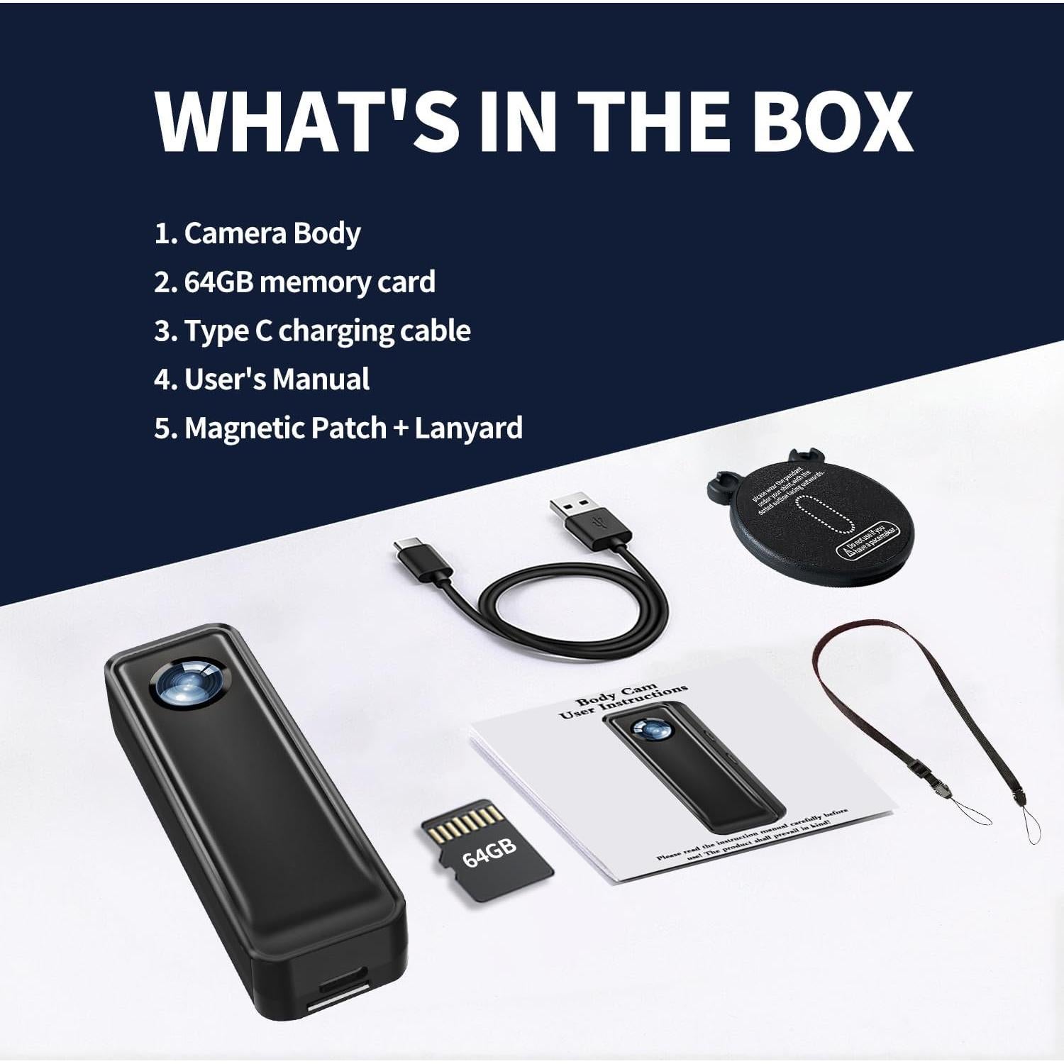 Mini Cámara Corporal 4K HJBDGS A100 con 64GB y Clip Magnético