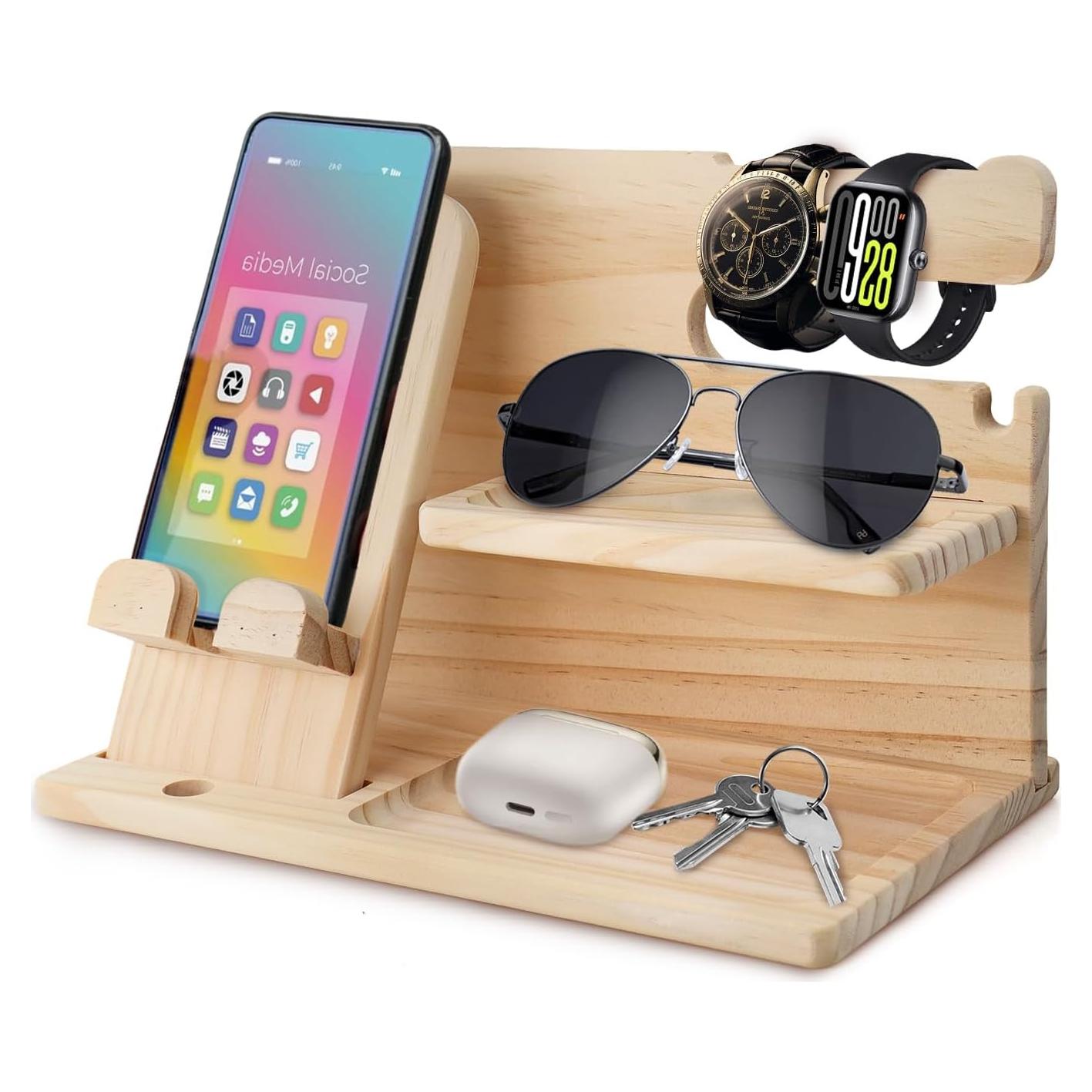 Organizador de Mesita de Noche RUIQINQI Beige Madera Multifuncional