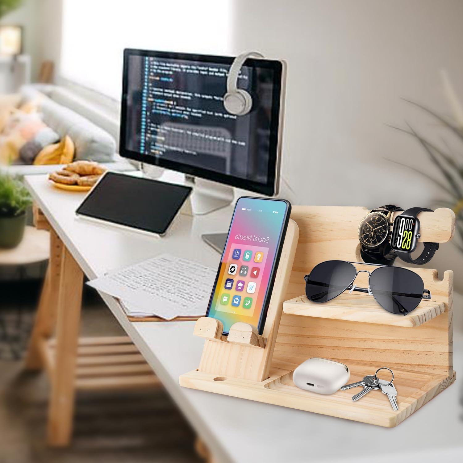 Organizador de Mesita de Noche RUIQINQI Beige Madera Multifuncional