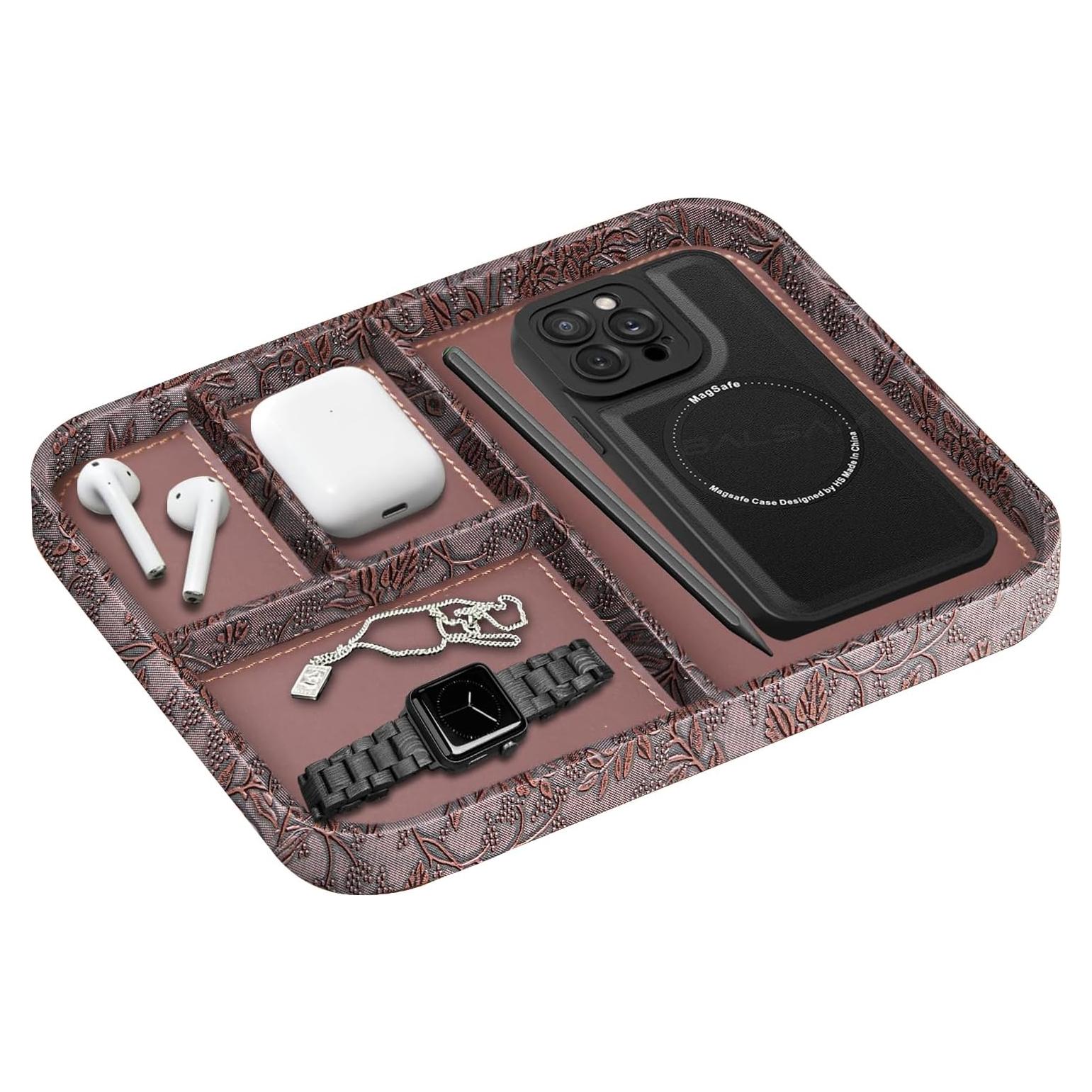 Bandeja de Valet de Cuero Vegano PUSU para Hombres 23.5x20.5cm