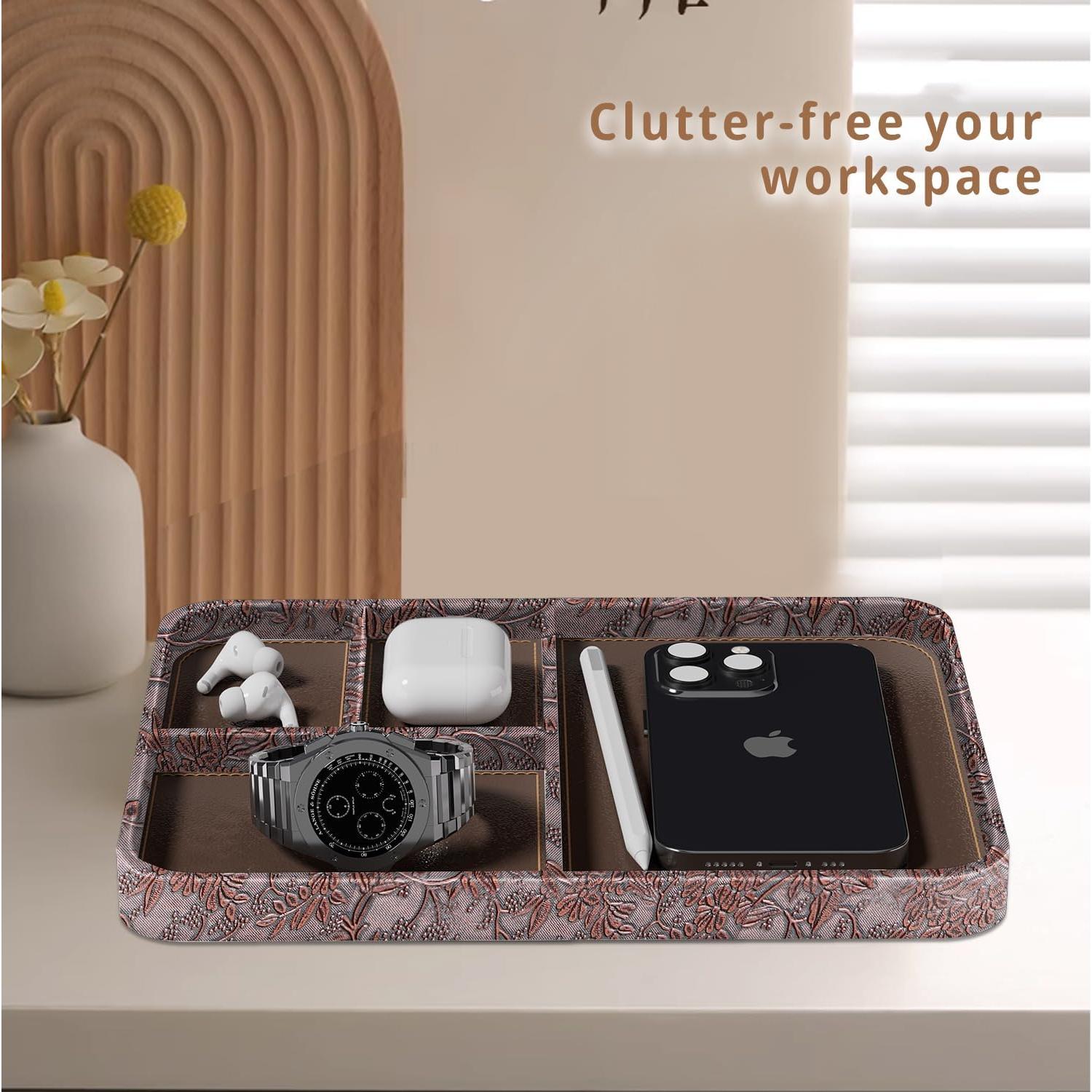 Bandeja de Valet de Cuero Vegano PUSU para Hombres 23.5x20.5cm