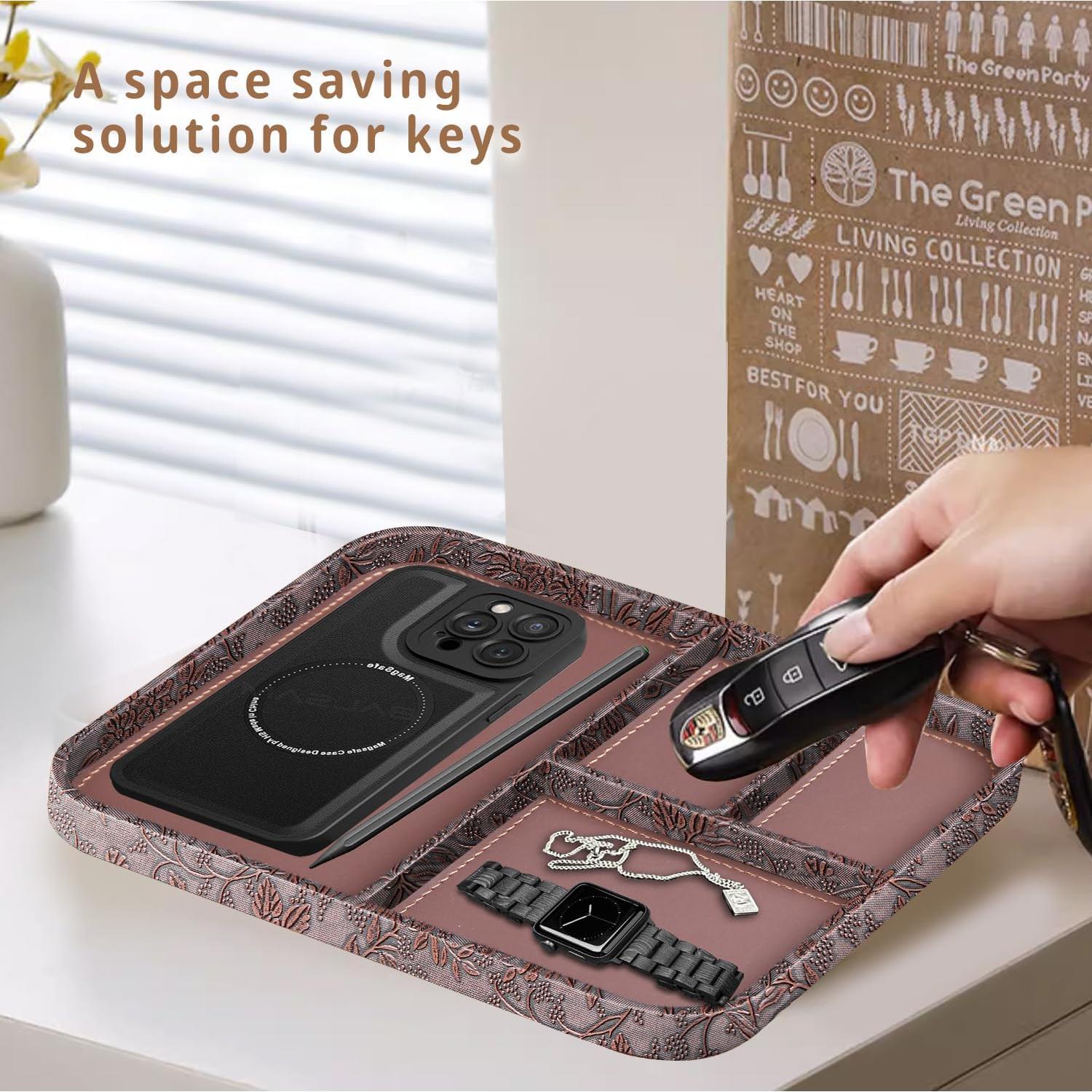 Bandeja de Valet de Cuero Vegano PUSU para Hombres 23.5x20.5cm