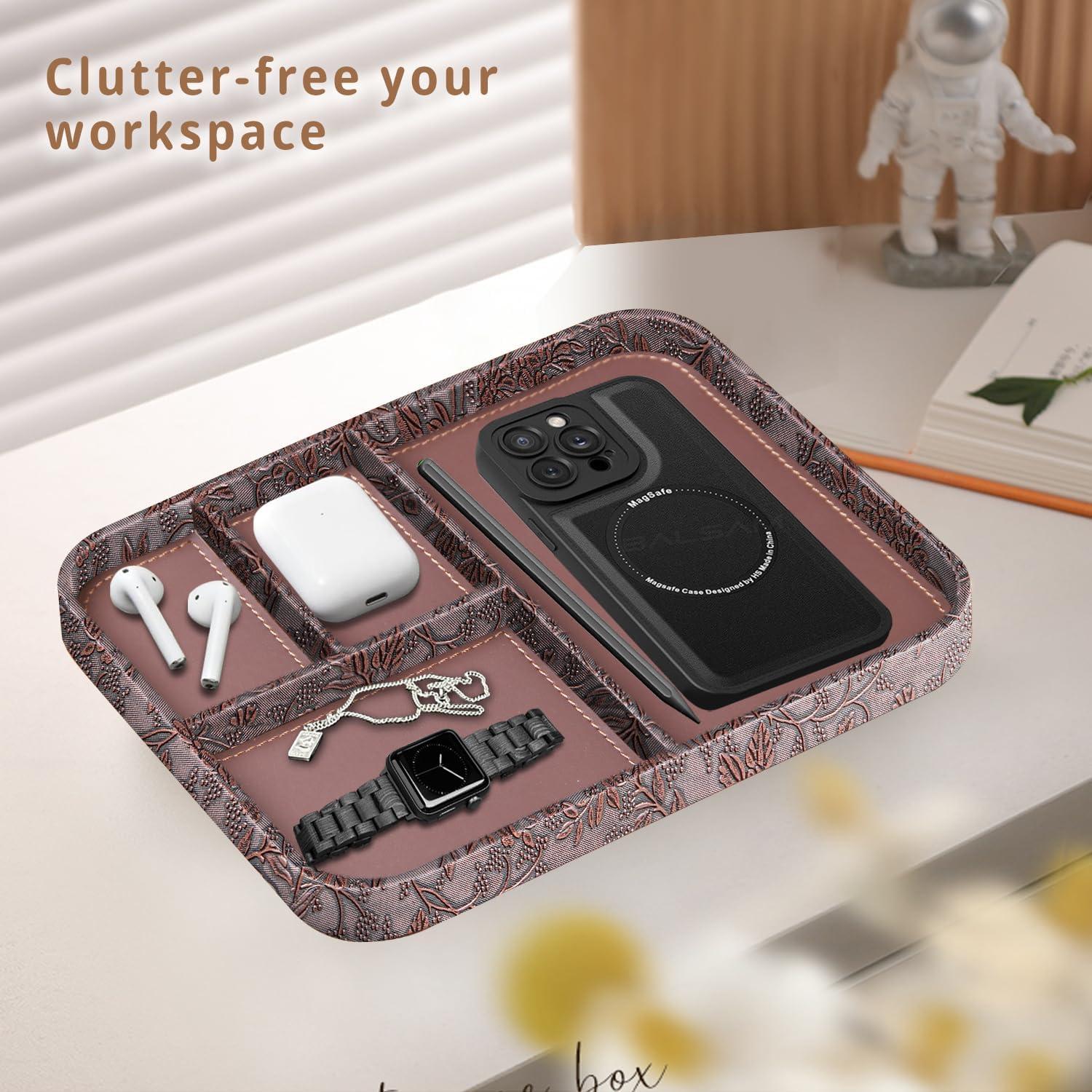 Bandeja de Valet de Cuero Vegano PUSU para Hombres 23.5x20.5cm