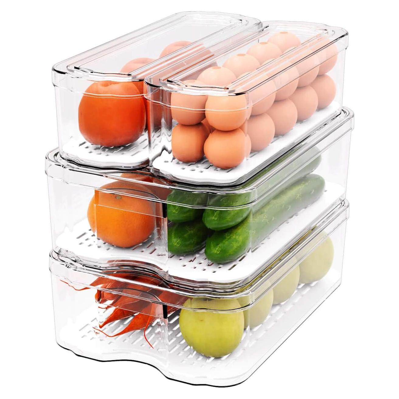 Organizadores de Nevera SMRCAD - 4 Contenedores Transparentes Apilables