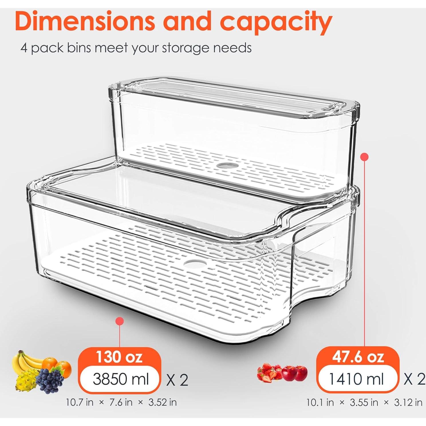 Organizadores de Nevera SMRCAD - 4 Contenedores Transparentes Apilables
