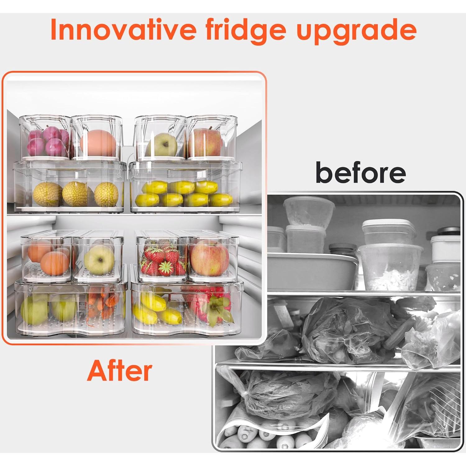 Organizadores de Nevera SMRCAD - 4 Contenedores Transparentes Apilables