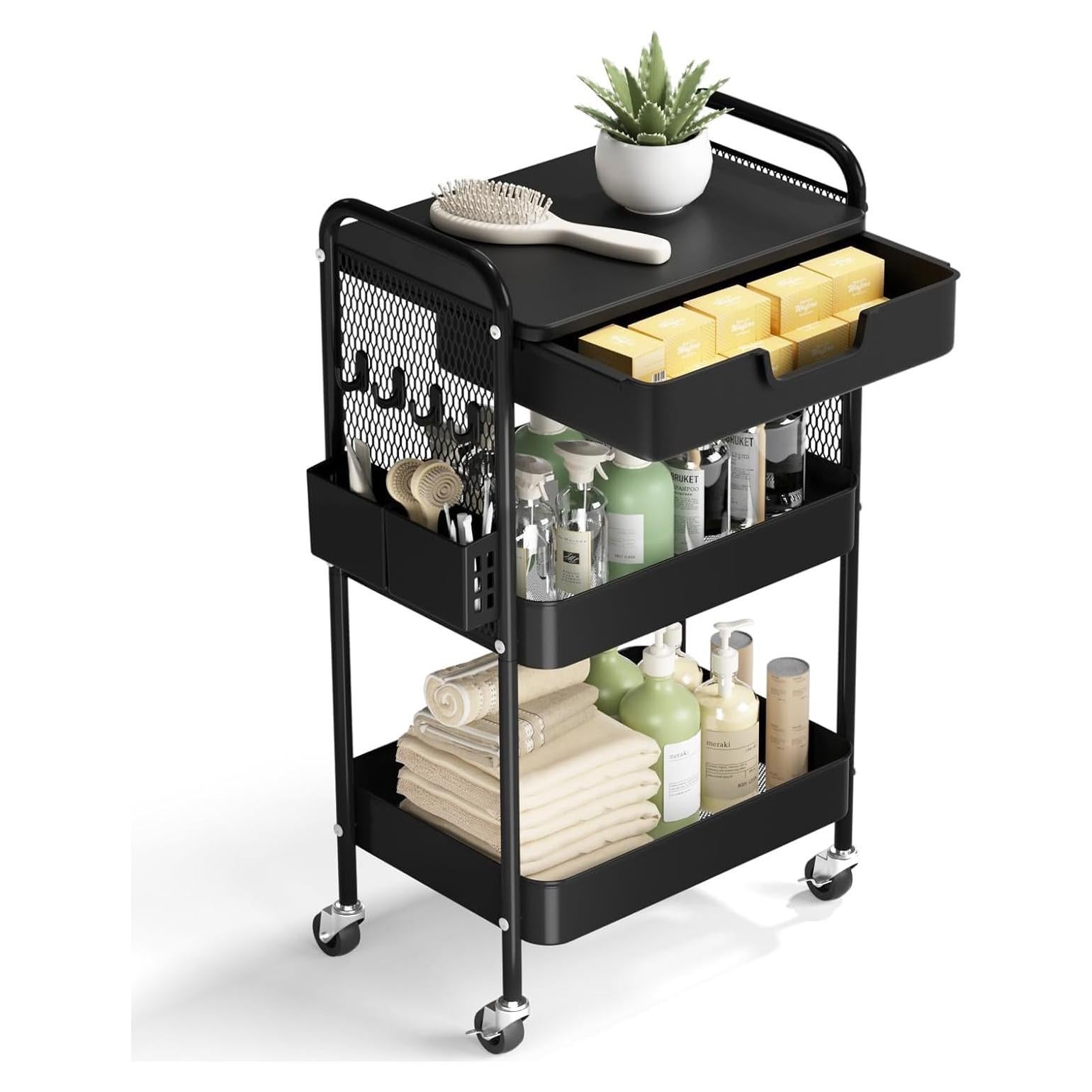 Carro Rodante de 3 Niveles HIDODO con Cajón Negro