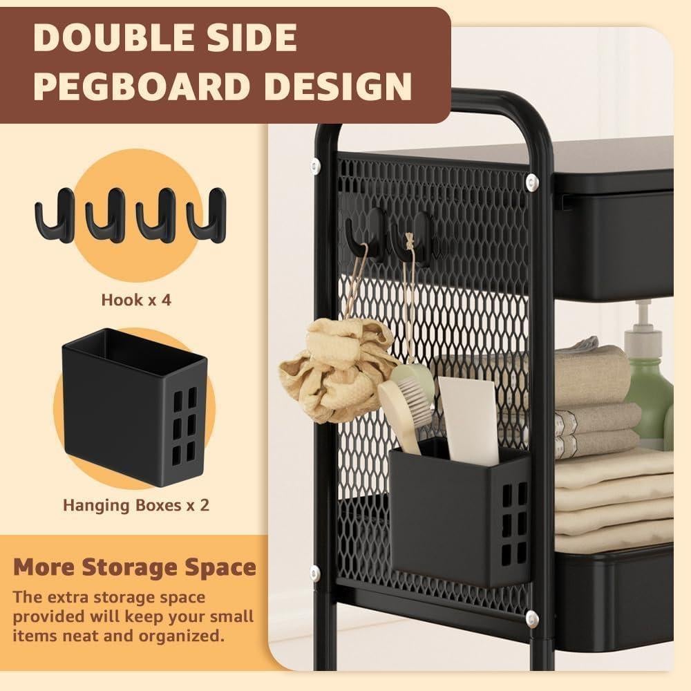 Carro Rodante de 3 Niveles HIDODO con Cajón Negro