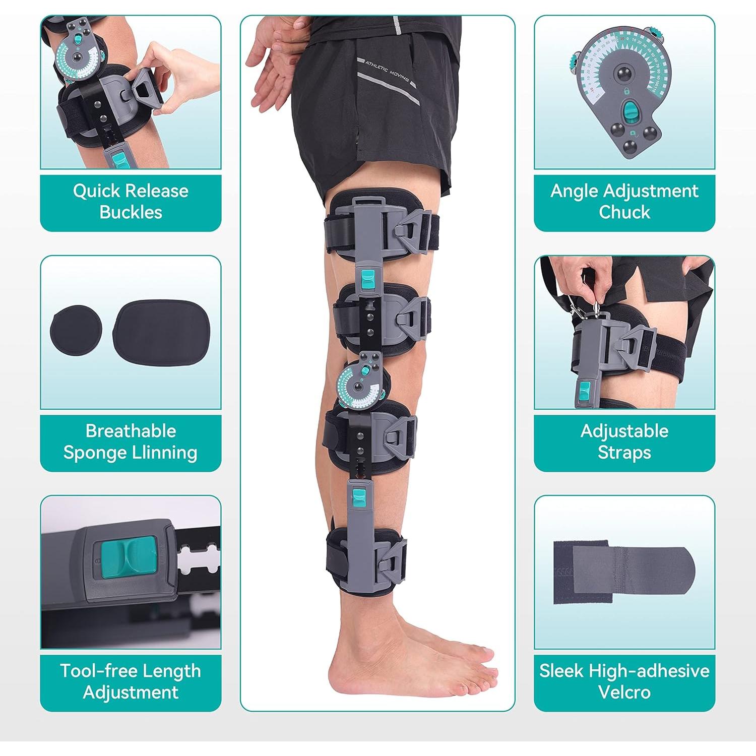 Férula de Rodilla DOUKOM Ajustable con Bisagra para Rehabilitación