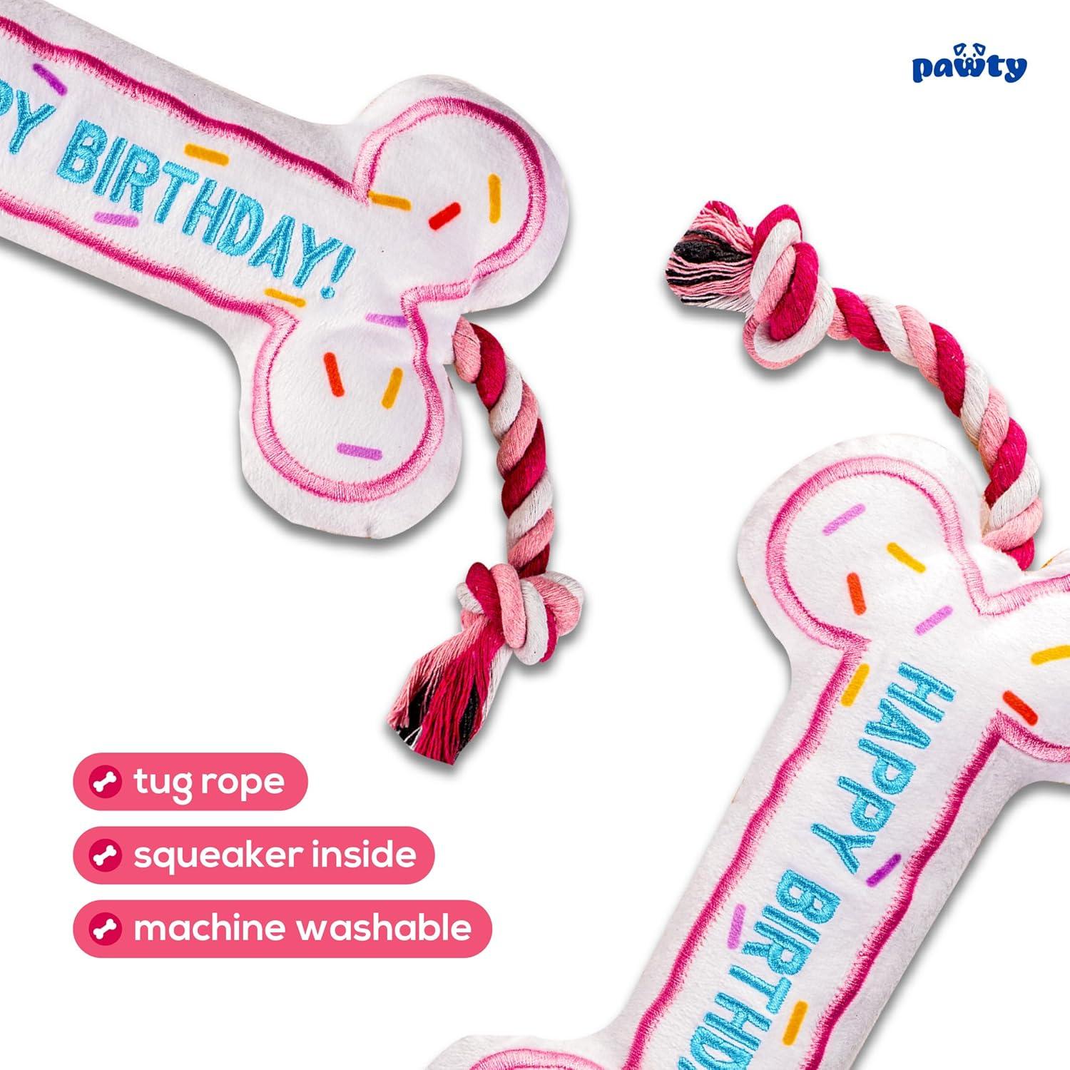 Hueso de Cumpleaños para Perros Pawty - Juguete Interactivo Rosa