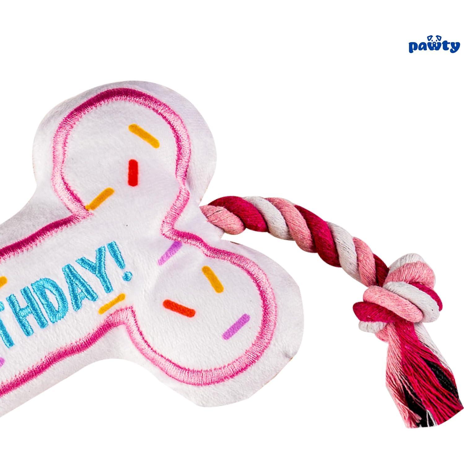 Hueso de Cumpleaños para Perros Pawty - Juguete Interactivo Rosa