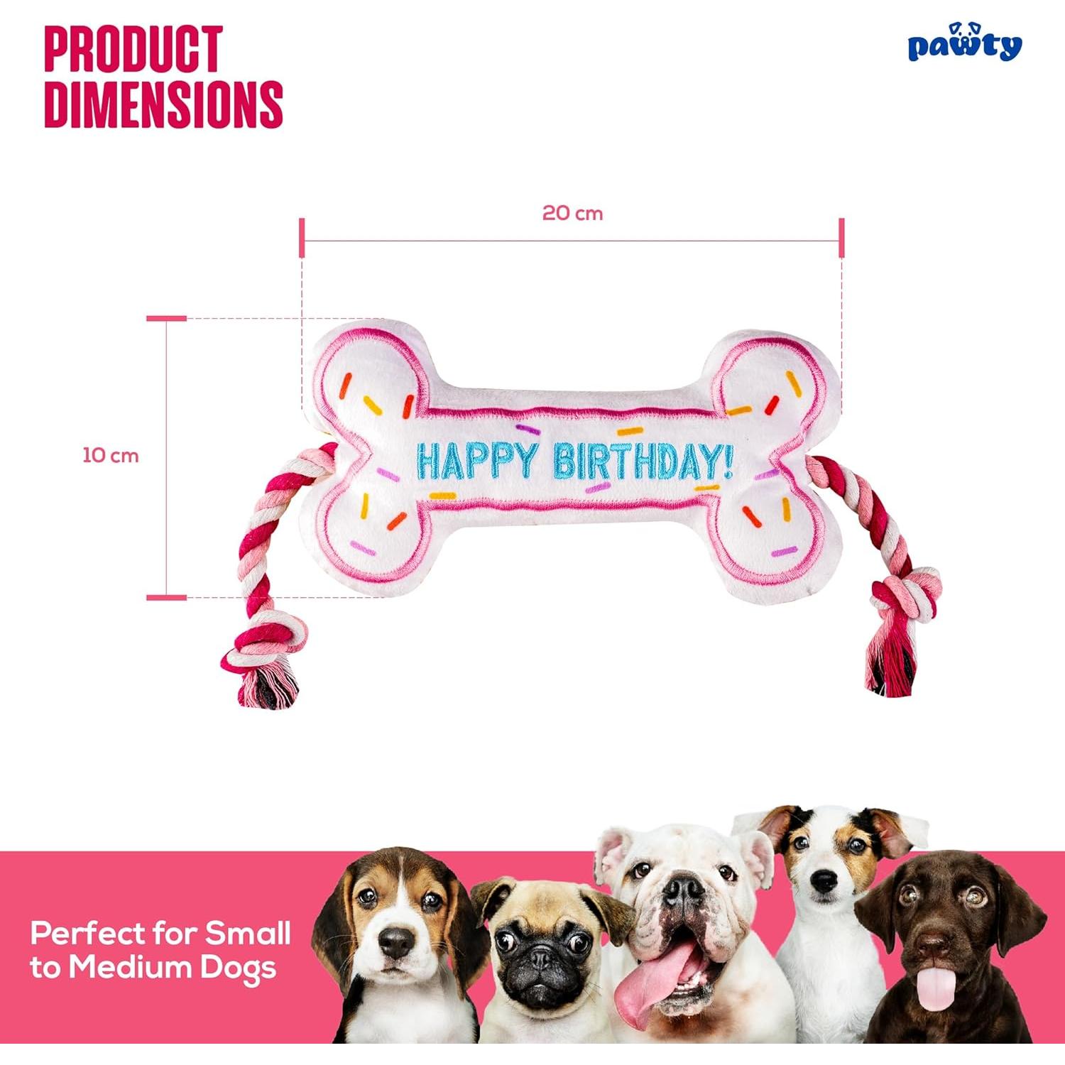 Hueso de Cumpleaños para Perros Pawty - Juguete Interactivo Rosa