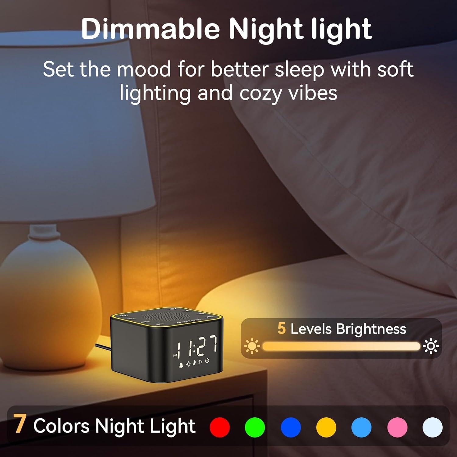 Máquina de Sonido con Reloj Despertador - 30 Sonidos - Negro