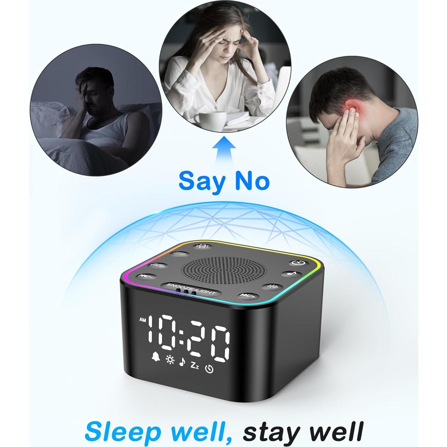 Máquina de Sonido con Reloj Despertador - 30 Sonidos - Negro