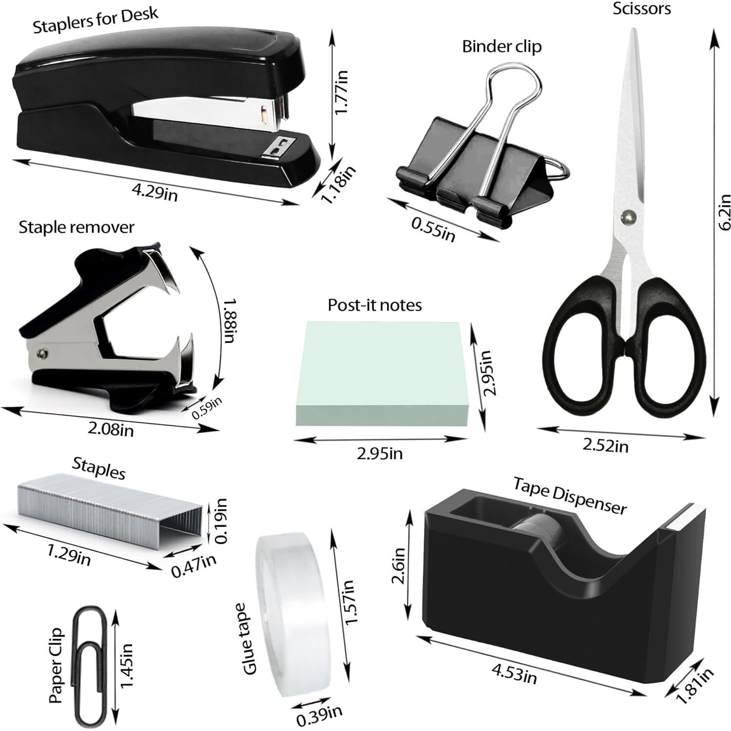 Conjunto de Suministros de Oficina Daphilly Negro - Organizador, Grapadora, Tijeras y Más