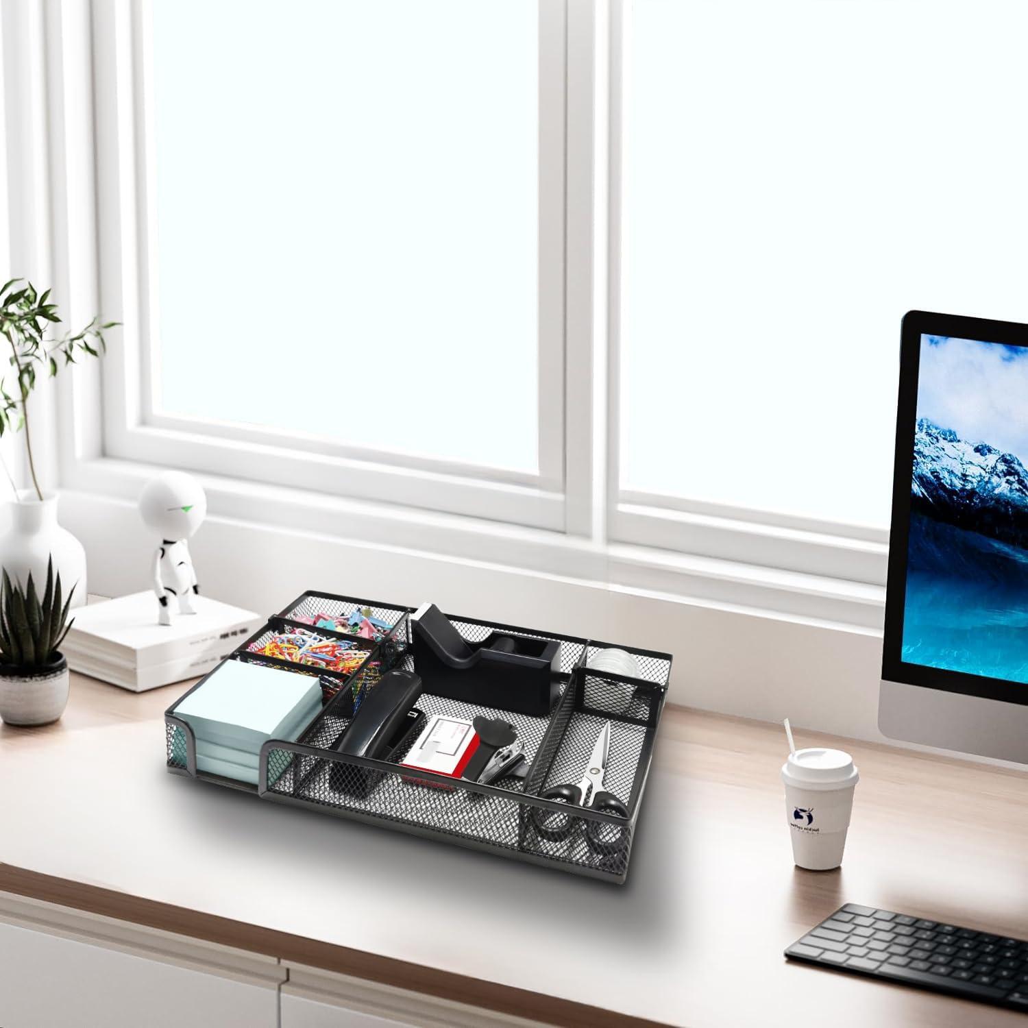 Conjunto de Suministros de Oficina Daphilly Negro - Organizador, Grapadora, Tijeras y Más