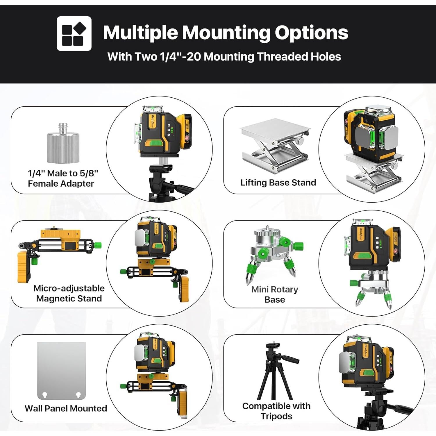 Nivel Láser 360° Autonivelante DegLasers Verde 3x360 con Batería